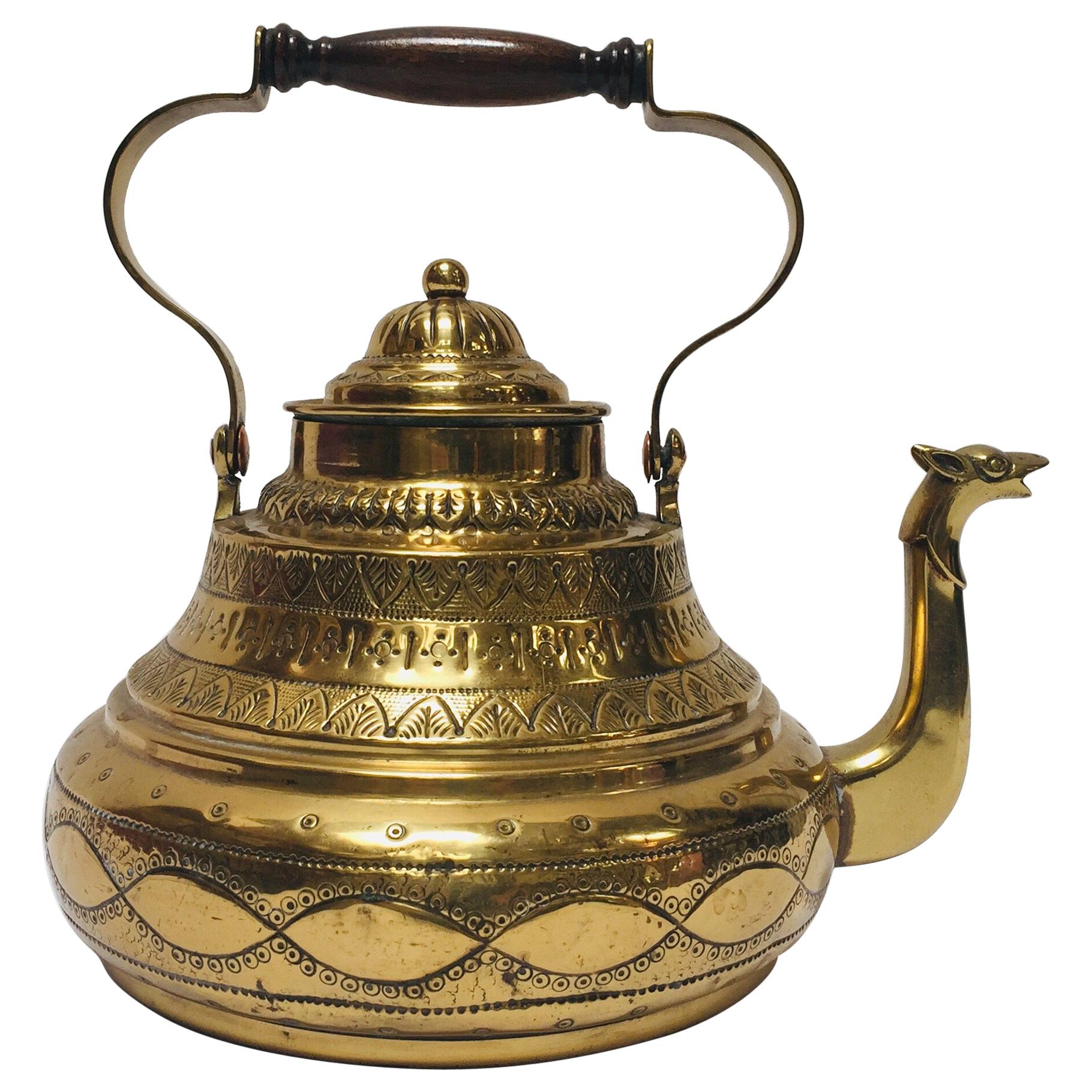 Moroccan Antique Brass Tea Kettle Pot with Camel Spout