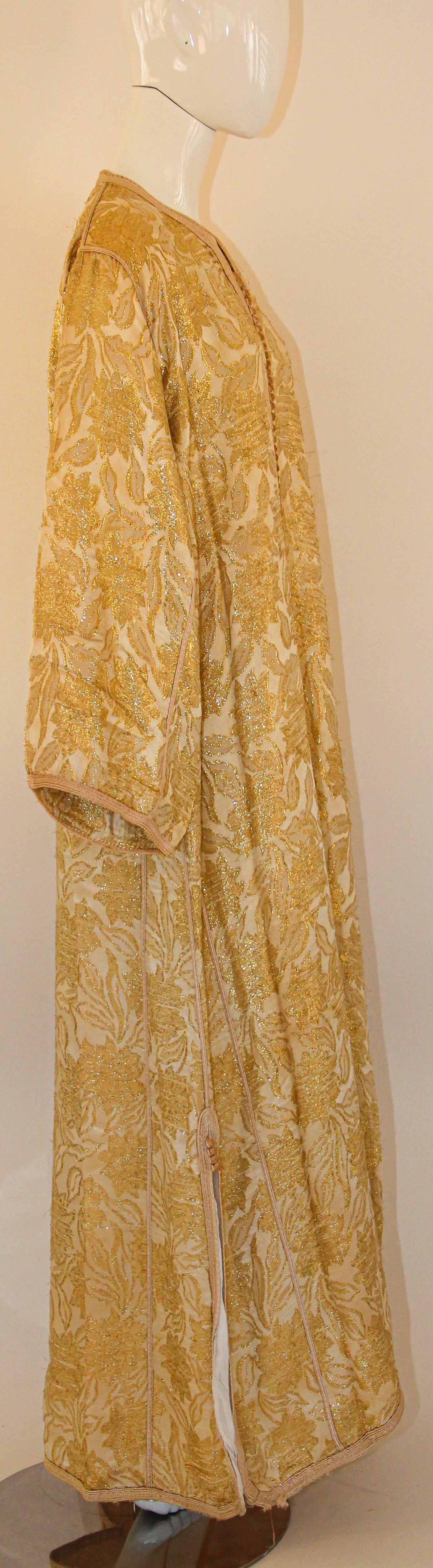 1940s Moroccan Antique Caftan Gold Damask Embroidered Caftan Maxi Dress For Sale 7