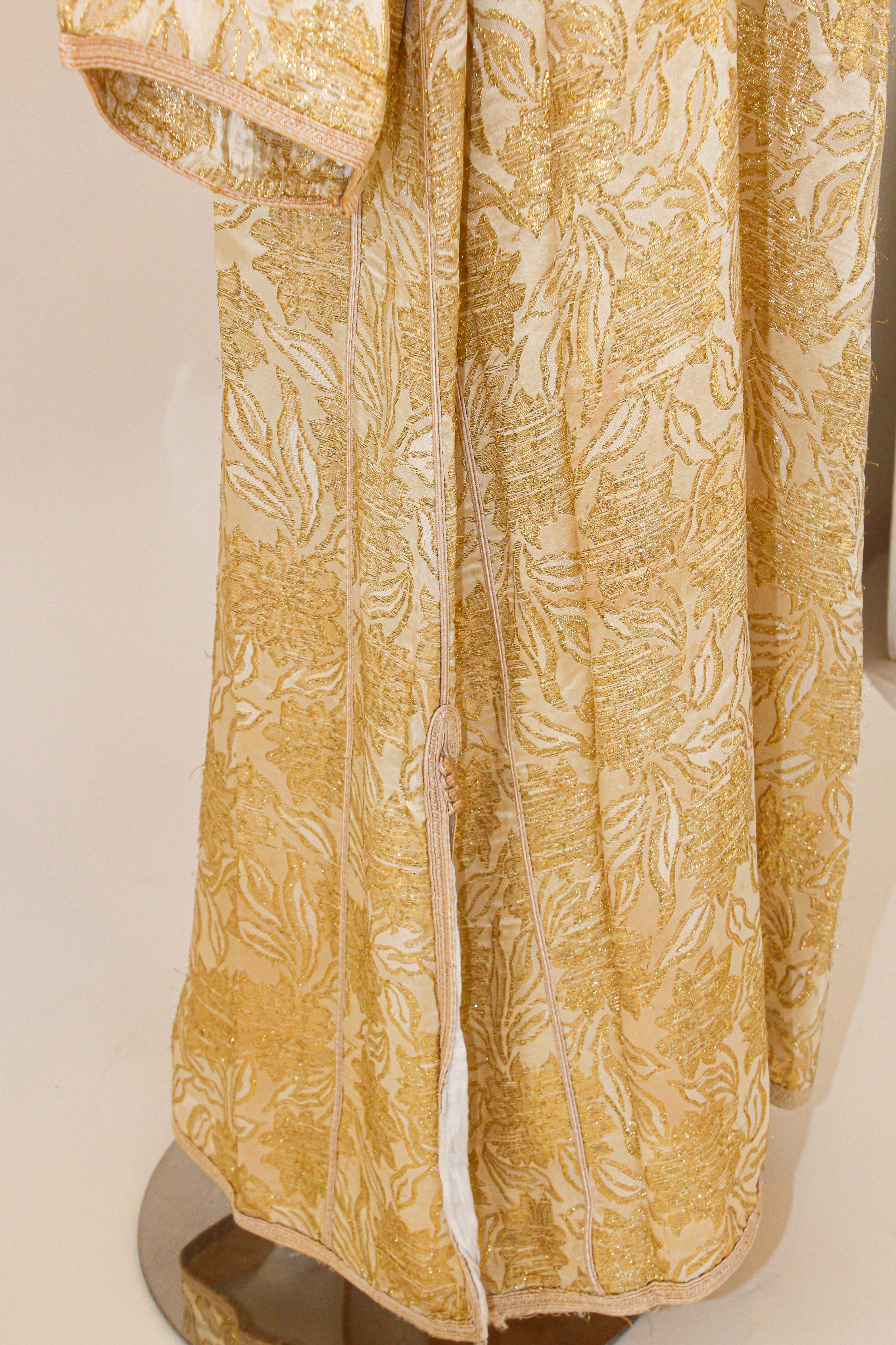 1940s Moroccan Antique Caftan Gold Damask Embroidered Caftan Maxi Dress For Sale 13