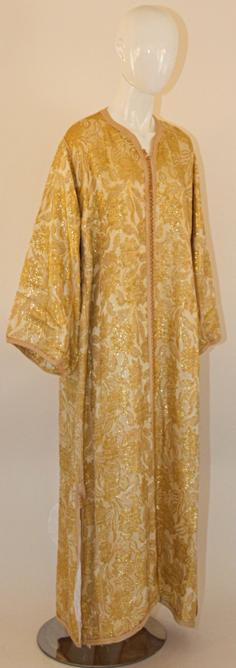 Moroccan Antique Caftan Gold Damask Embroidered, Vintage, 1940s For