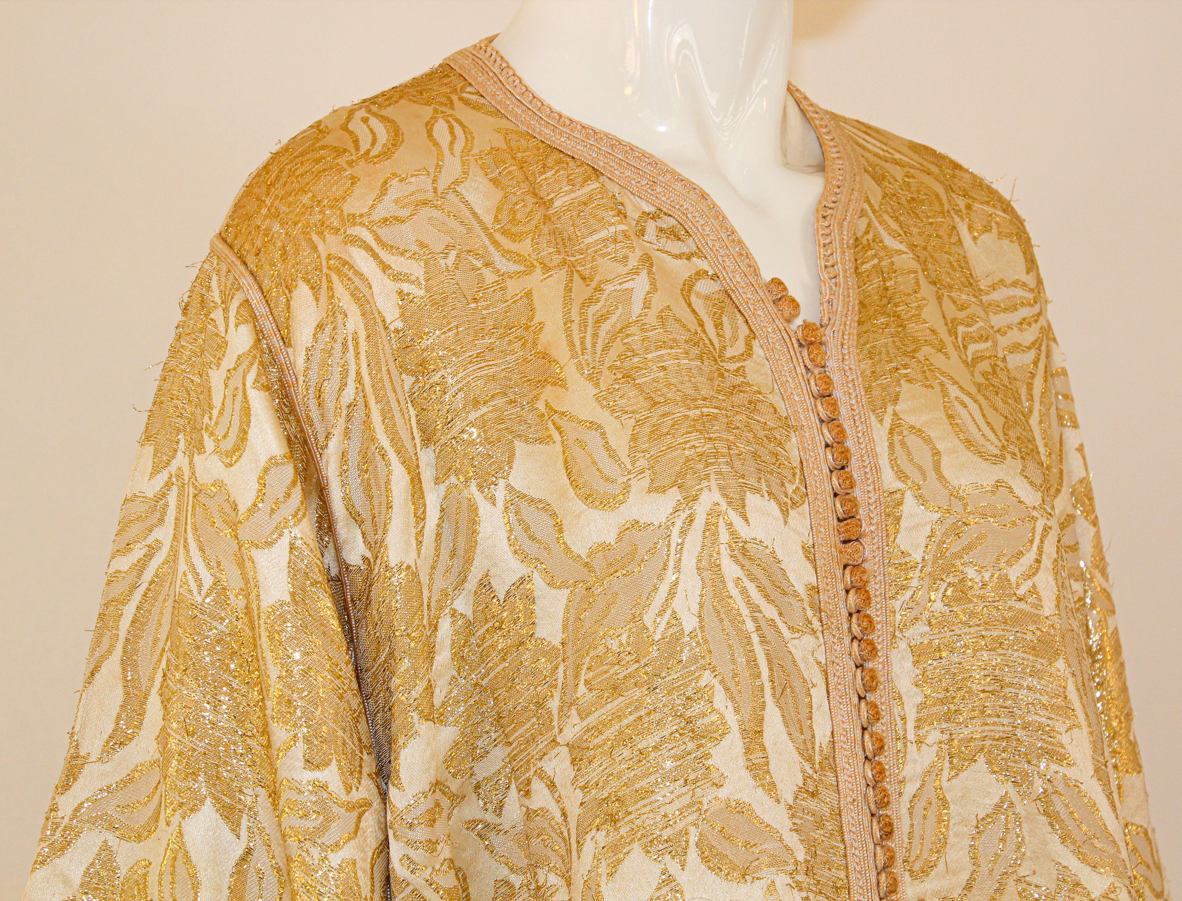 1940s Moroccan Antique Caftan Gold Damask Embroidered Caftan Maxi Dress For Sale 2
