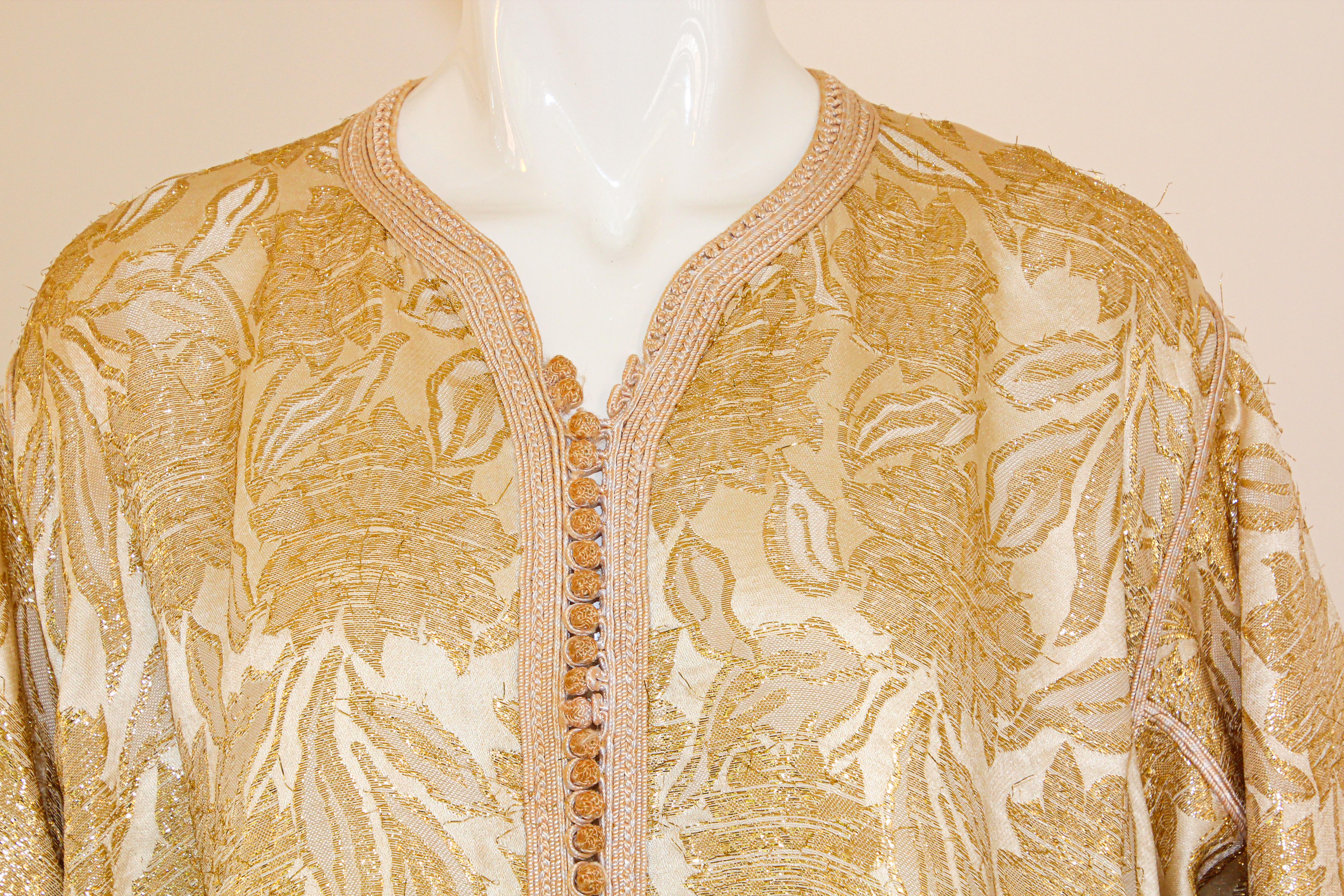 1940s Moroccan Antique Caftan Gold Damask Embroidered Caftan Maxi Dress For Sale 4