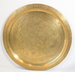 Moroccan Antique Large Polished Round Brass Tray Platter 36 Inc.