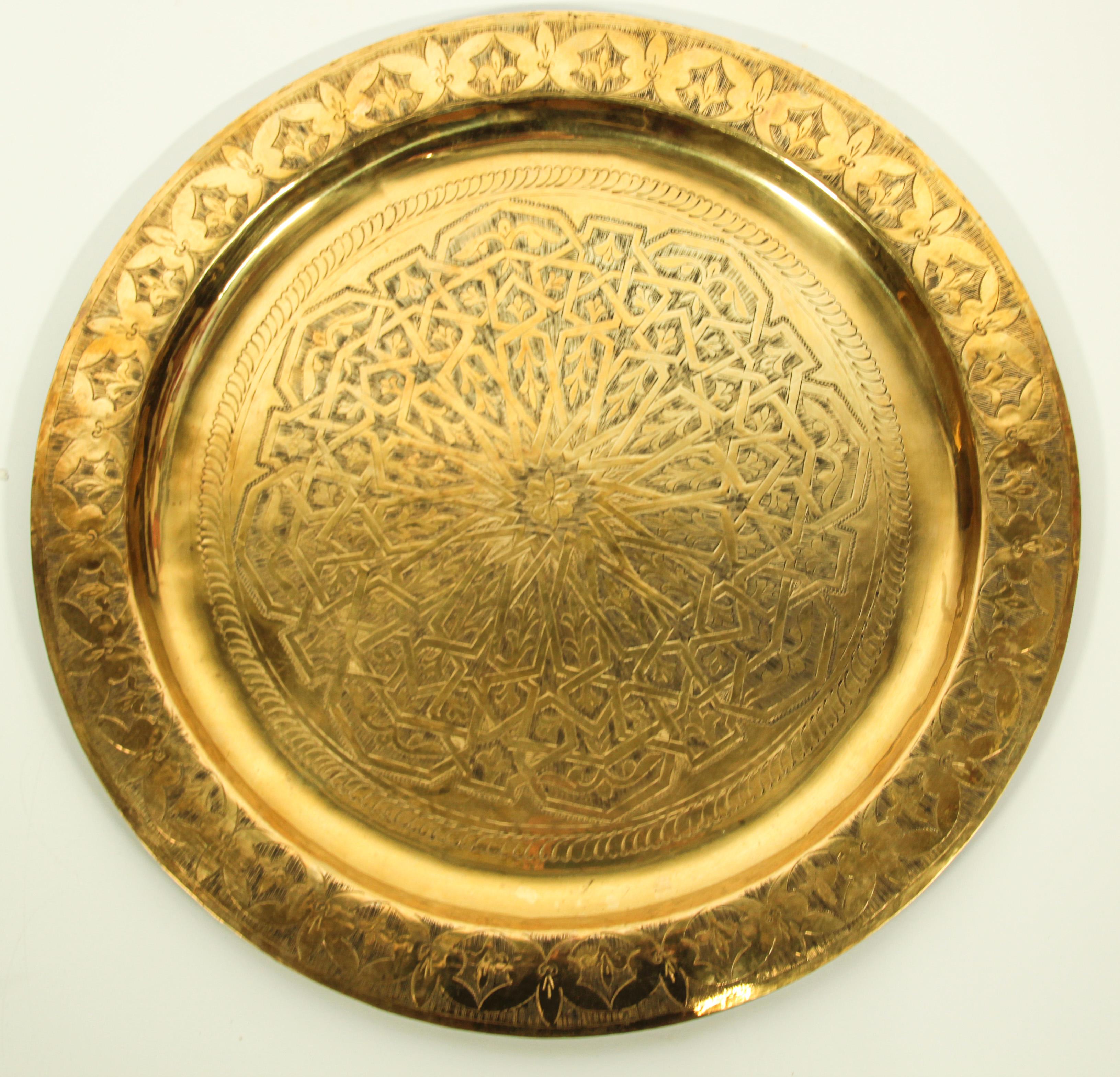 Moroccan Antique Round Brass Tray 3