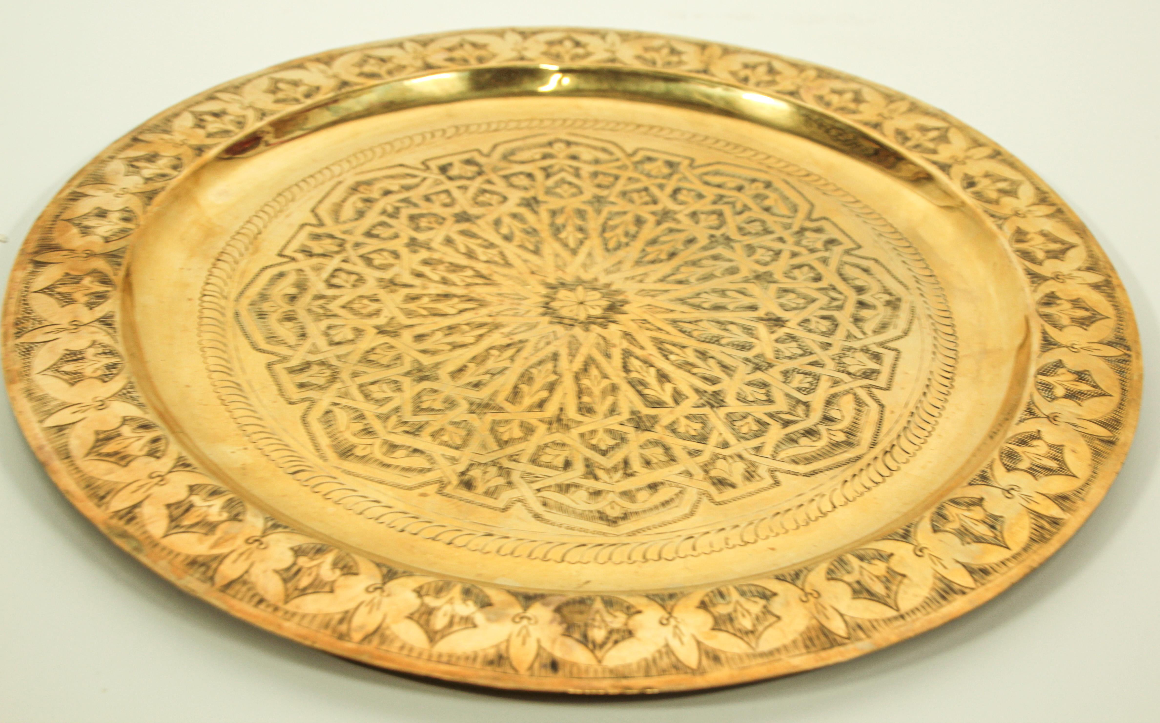 Islamic Moroccan Antique Round Brass Tray