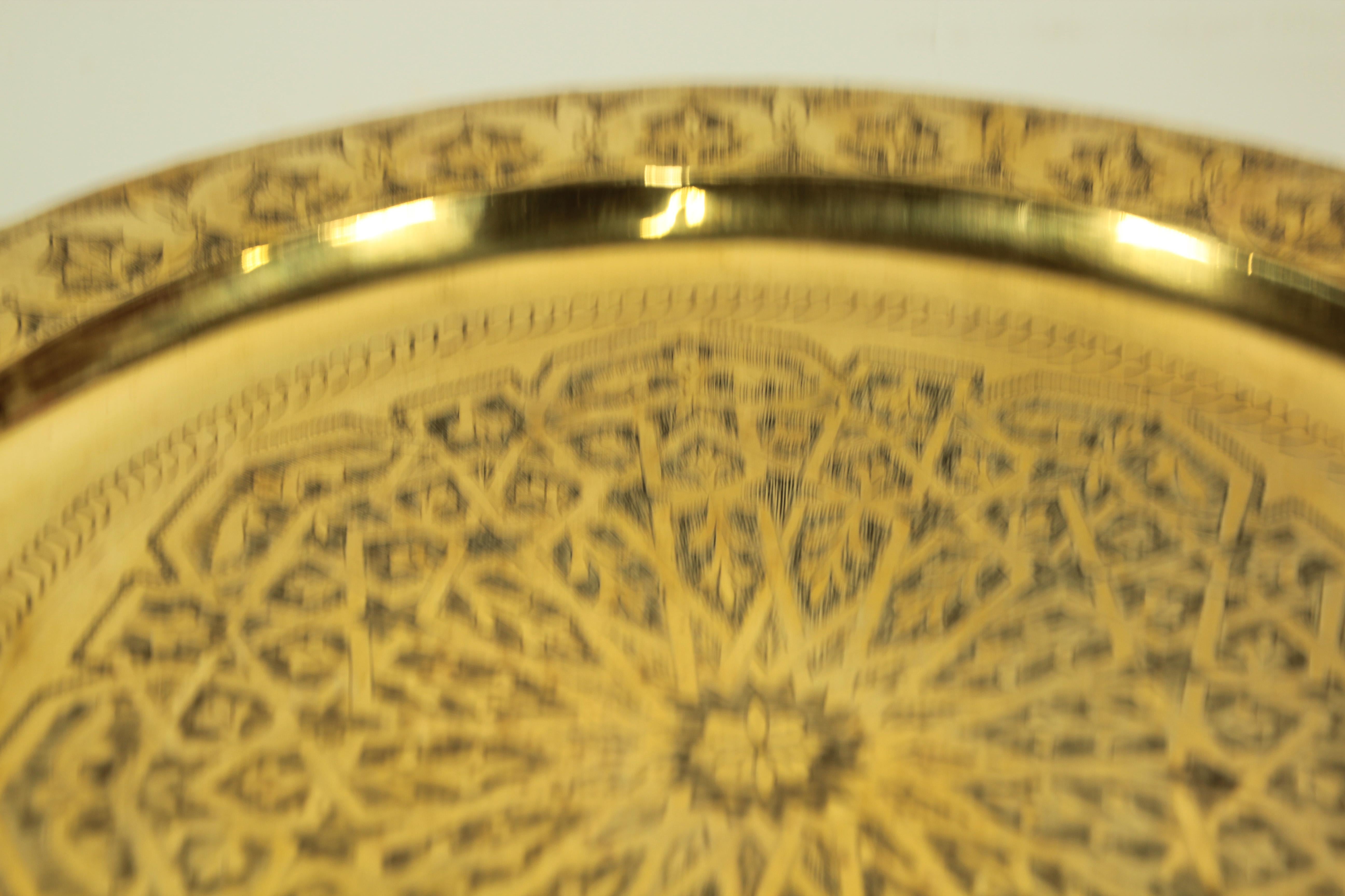 20th Century Moroccan Antique Round Brass Tray