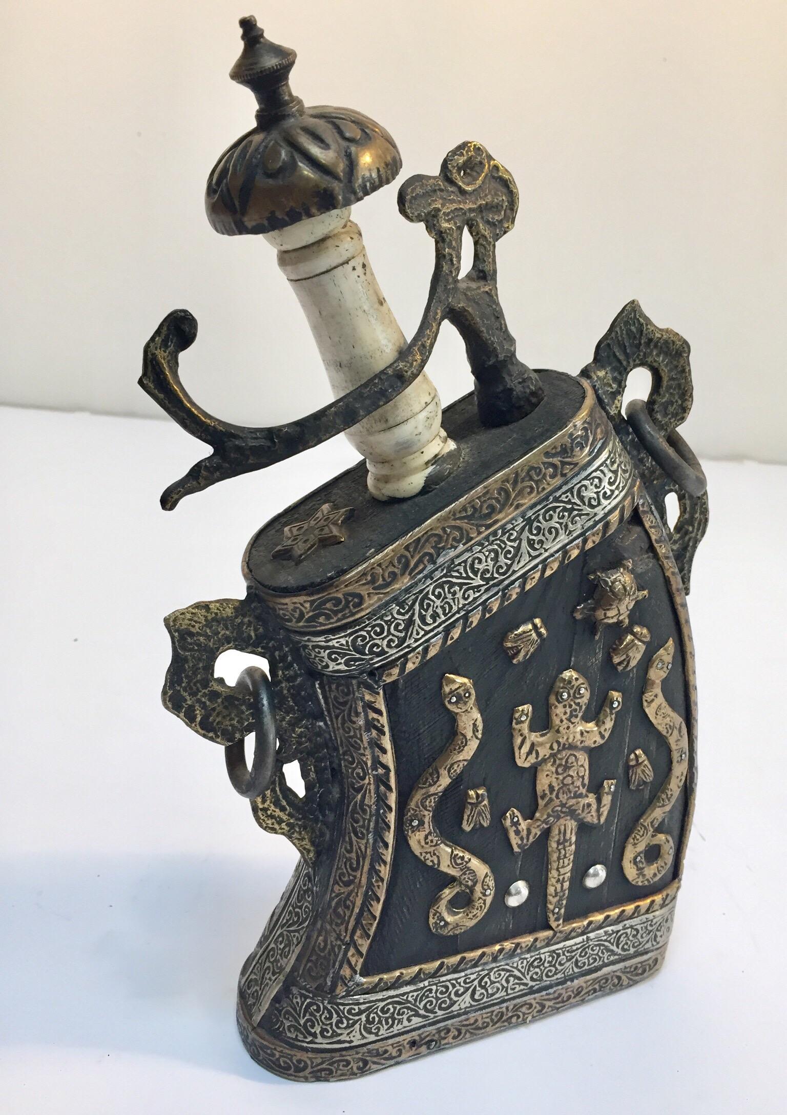 Moroccan Antique Tribal Gun Powder Case Flask 4