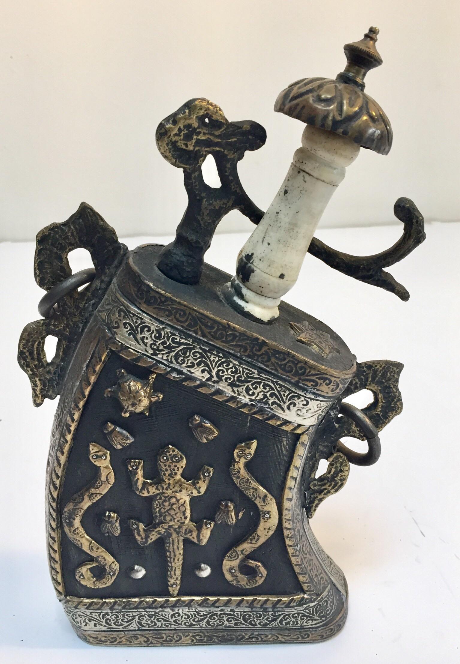 Moroccan Antique Tribal Gun Powder Case Flask 6