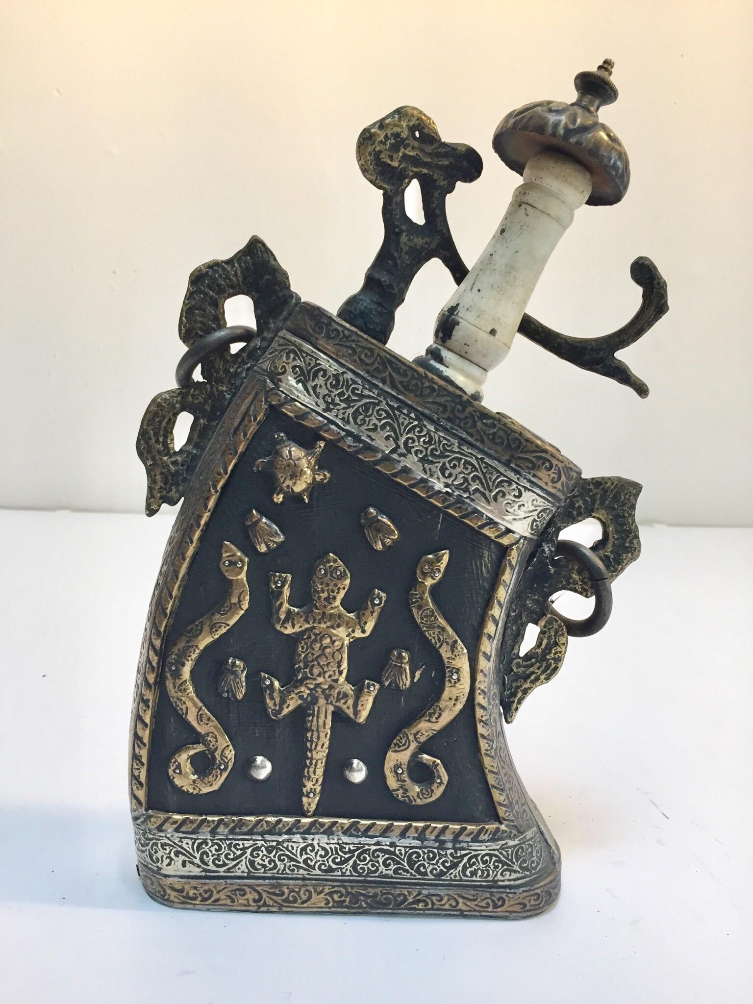 Moroccan Antique Tribal Gun Powder Case Flask 7