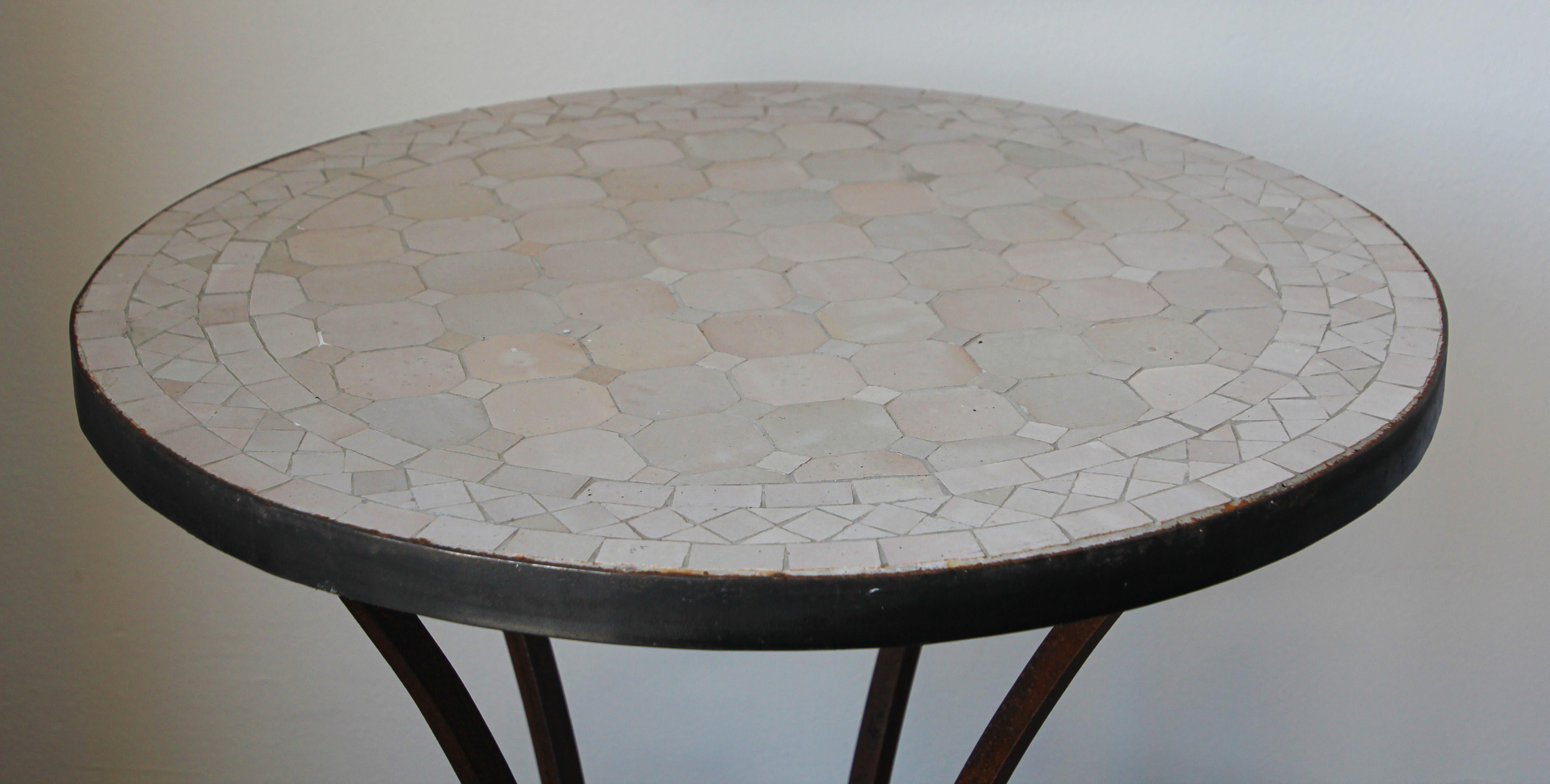 20th Century Moroccan Antique White Color Mosaic Tile Side Table