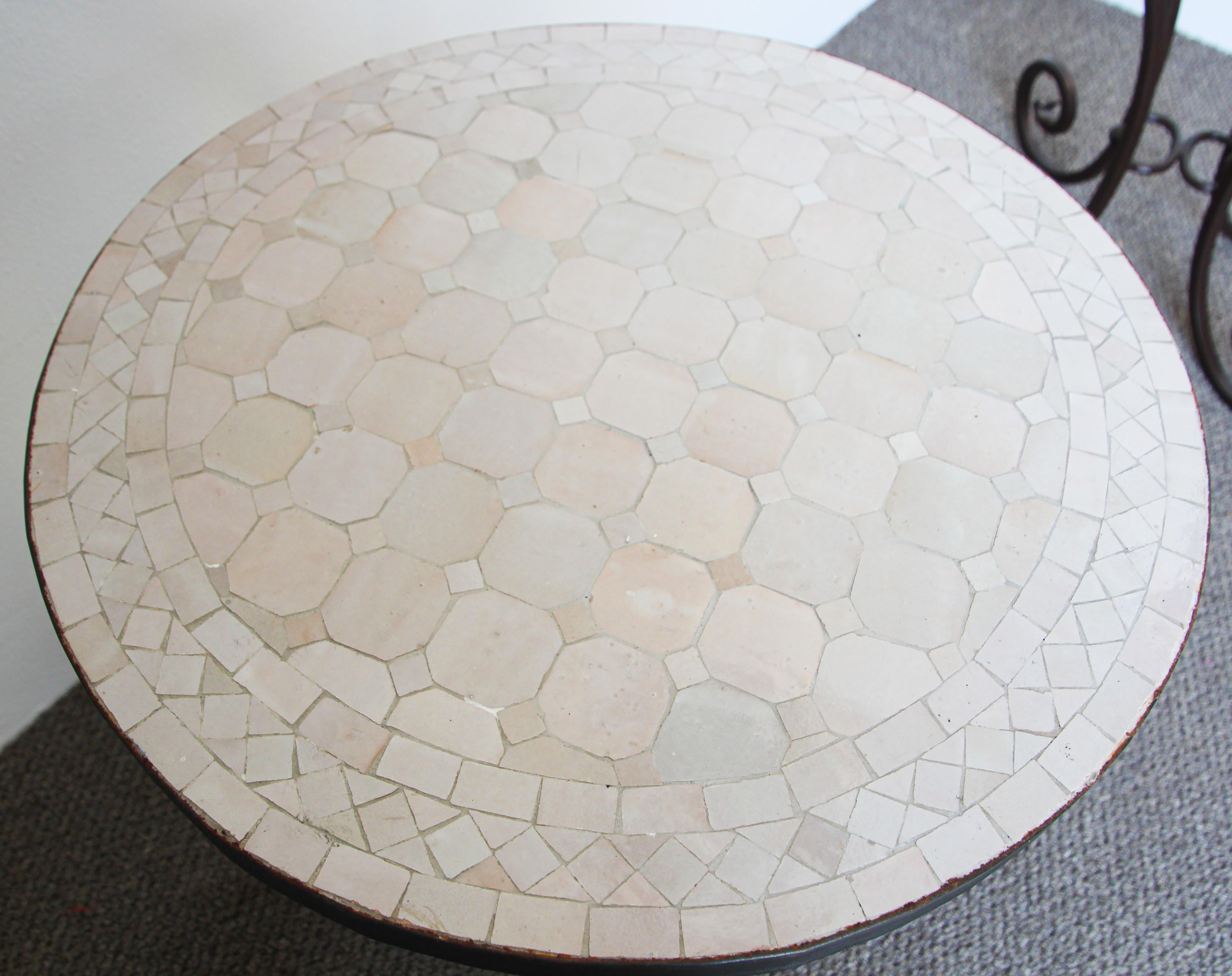 Moroccan Antique White Color Mosaic Tile Side Table 1