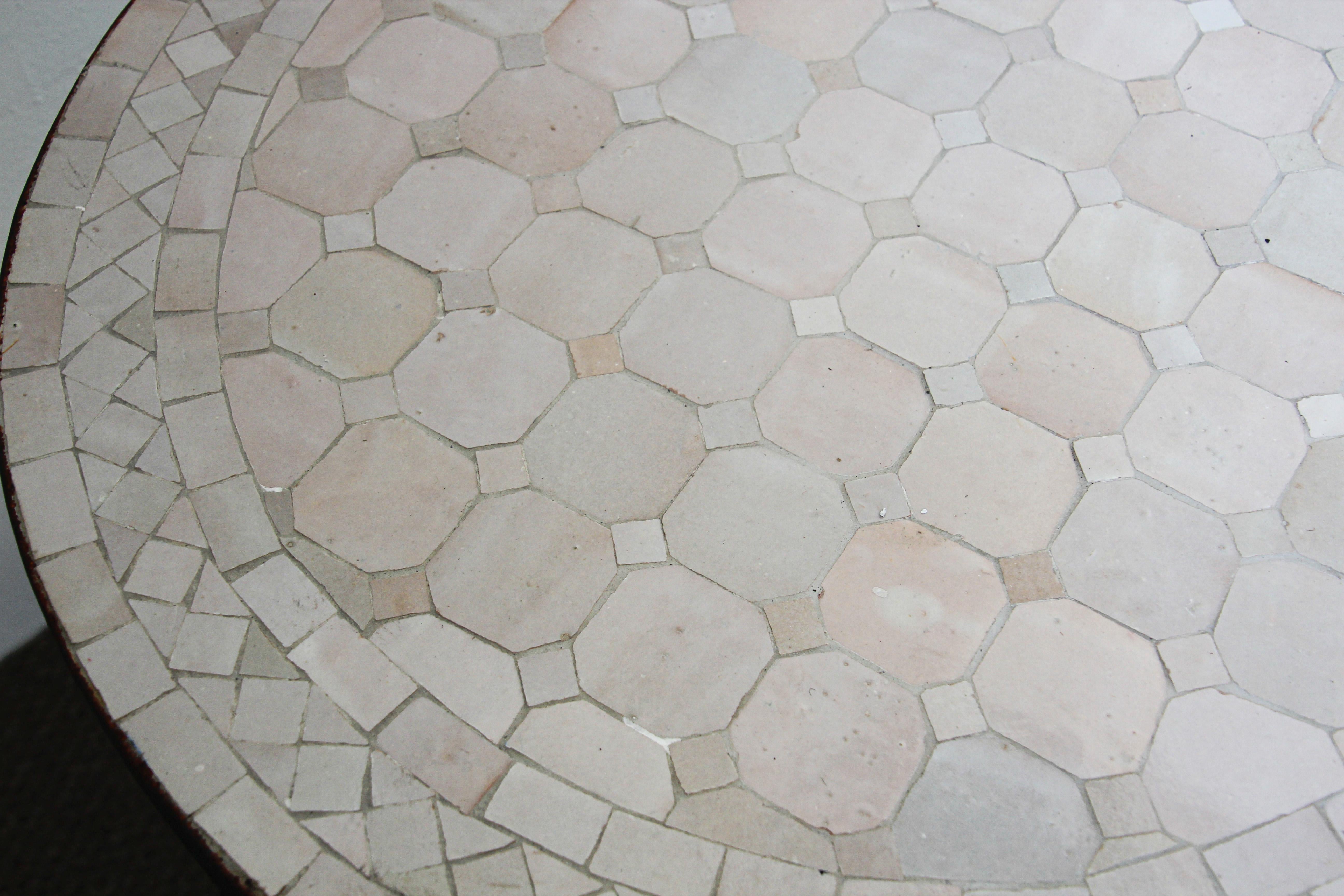 Moroccan Antique White Color Mosaic Tile Side Table 3