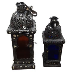 Moroccan Arabic Beaded Bejeweled Set of Electric Antique Lamp, circa 1965