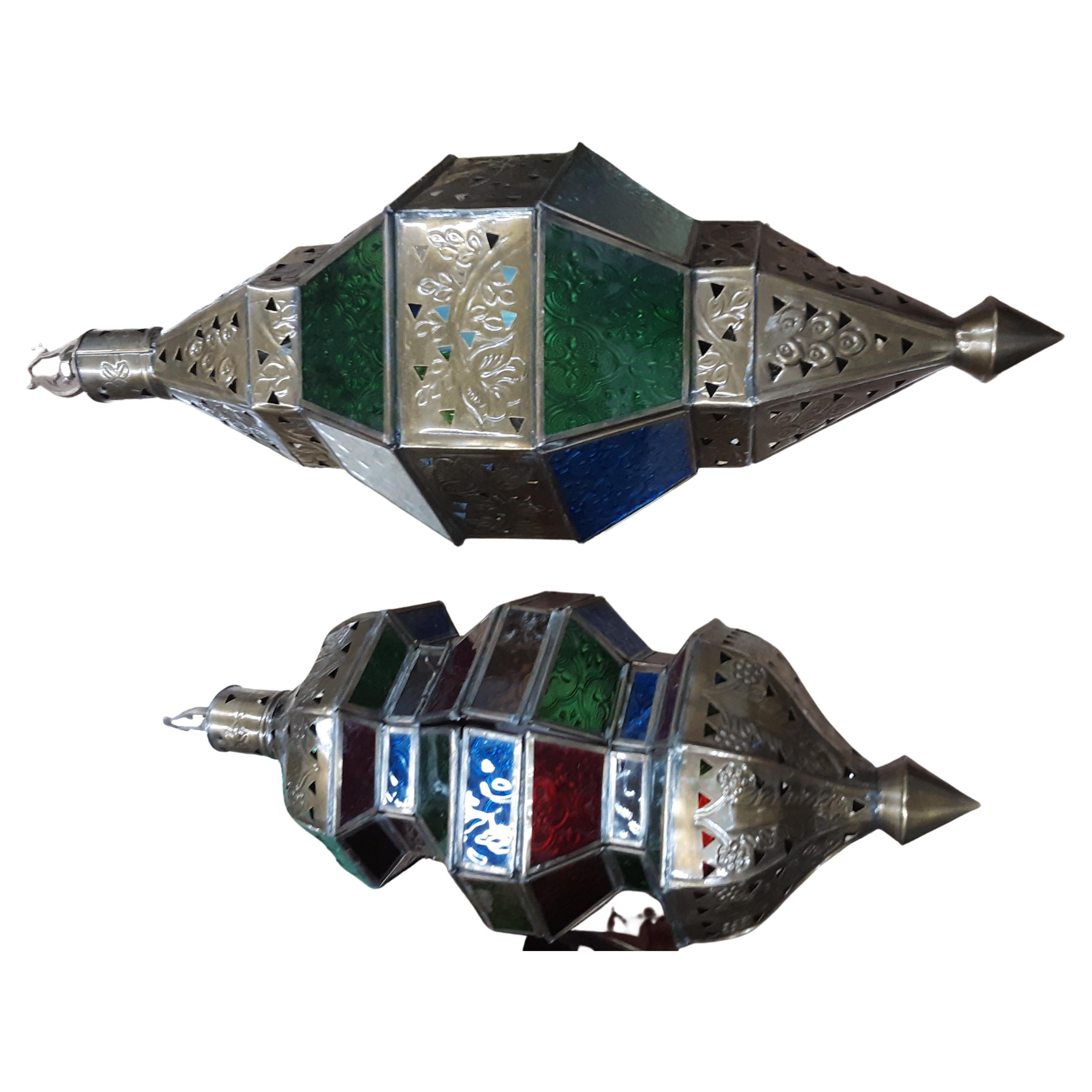 Moroccan Arabic Vintage Set of 3 Assorted Brass Lamps, circa 1985 For Sale
