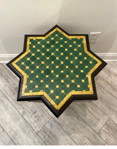 Vintage Hand-Painted Moroccan Octagon Side Table with Tile Top