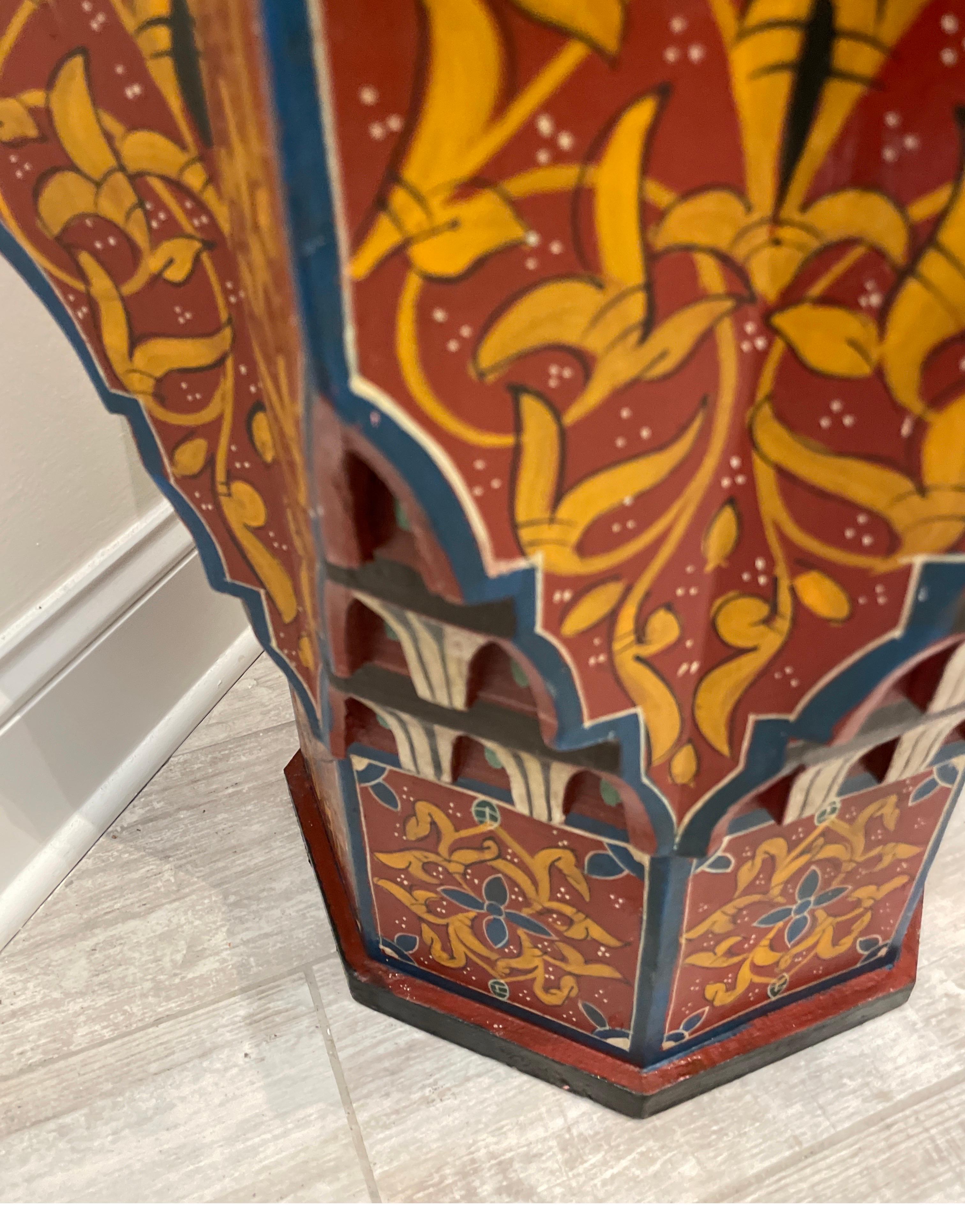Moroccan Architectural Painted & Tile Top Octagon Side Table / Stand In Good Condition For Sale In West Palm Beach, FL
