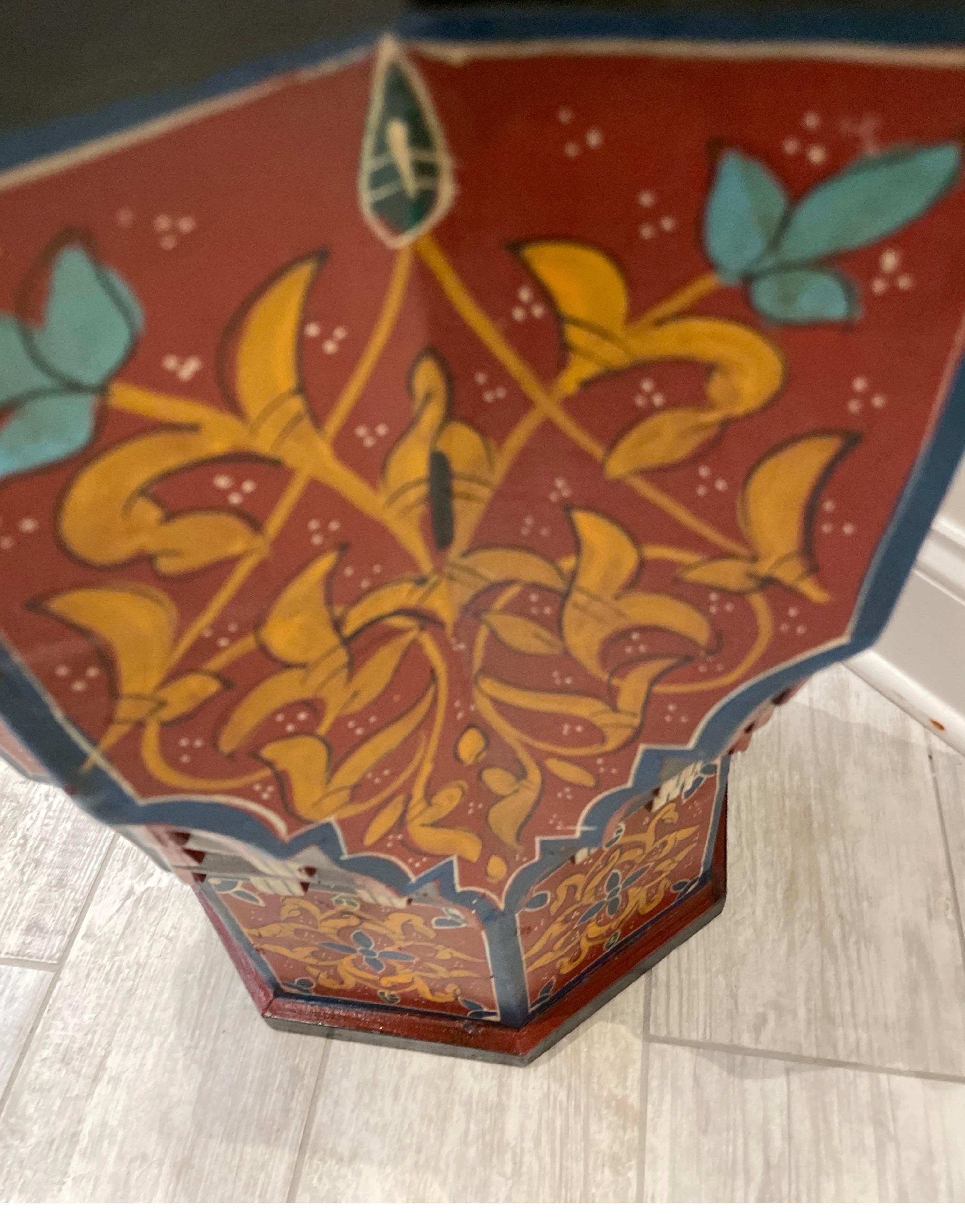 20th Century Moroccan Architectural Painted & Tile Top Octagon Side Table / Stand For Sale