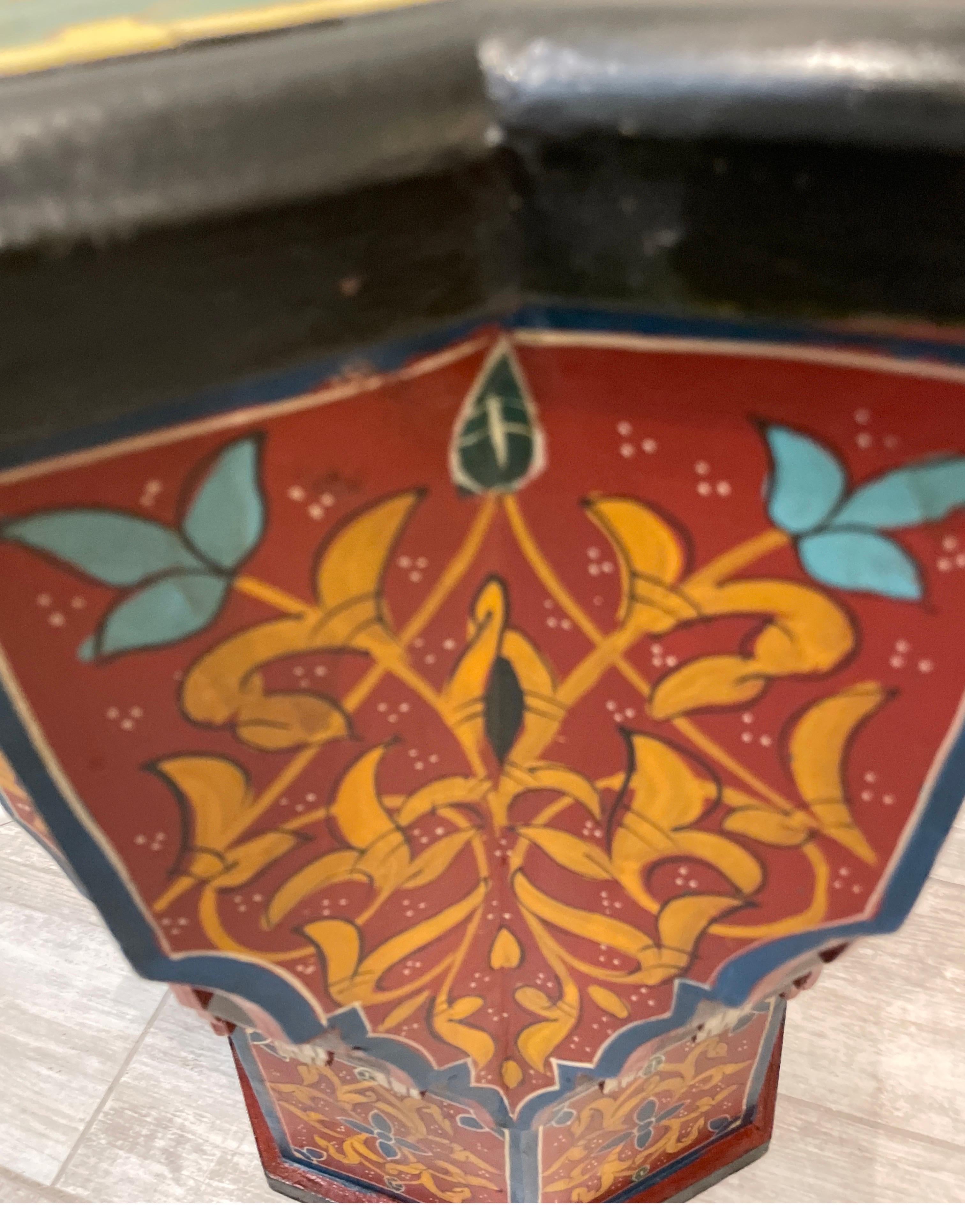 Moroccan Architectural Painted & Tile Top Octagon Side Table / Stand For Sale 1