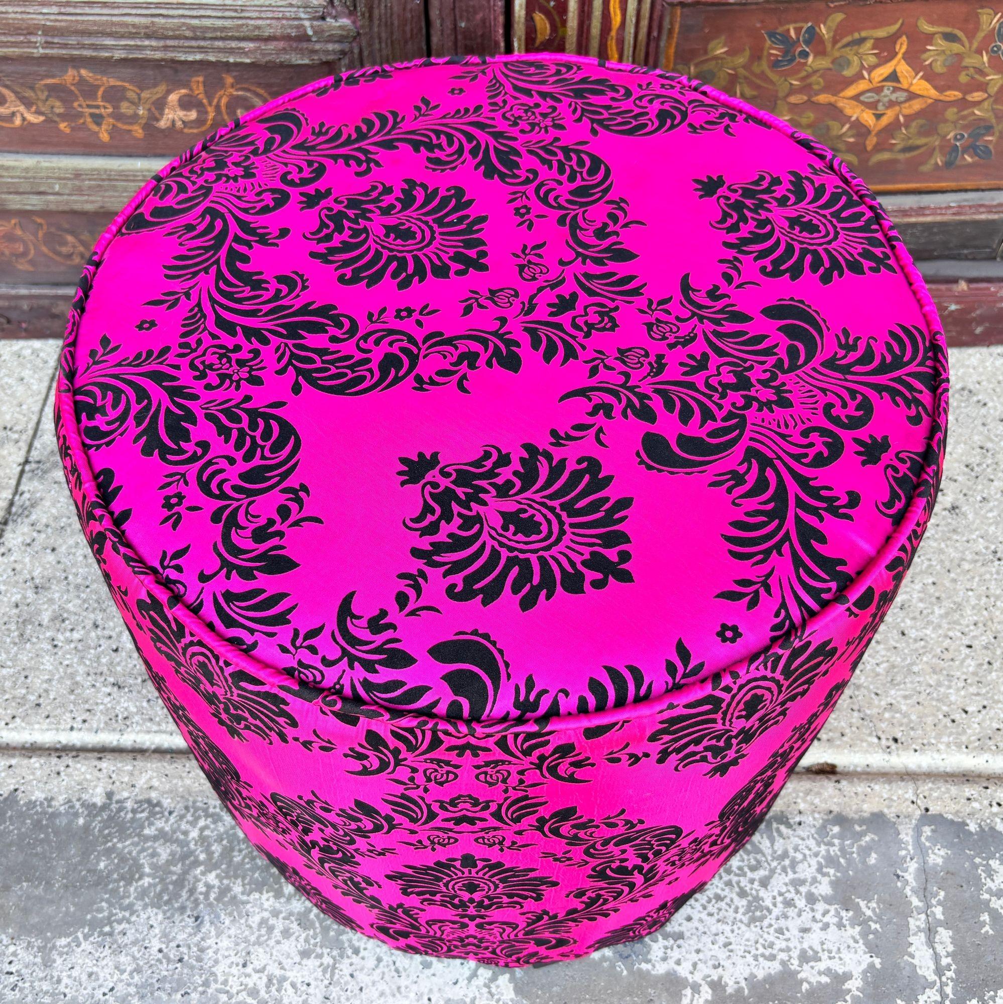 Moroccan Art Deco Boho Style Pouf in Hot Fuchsia Color For Sale 8