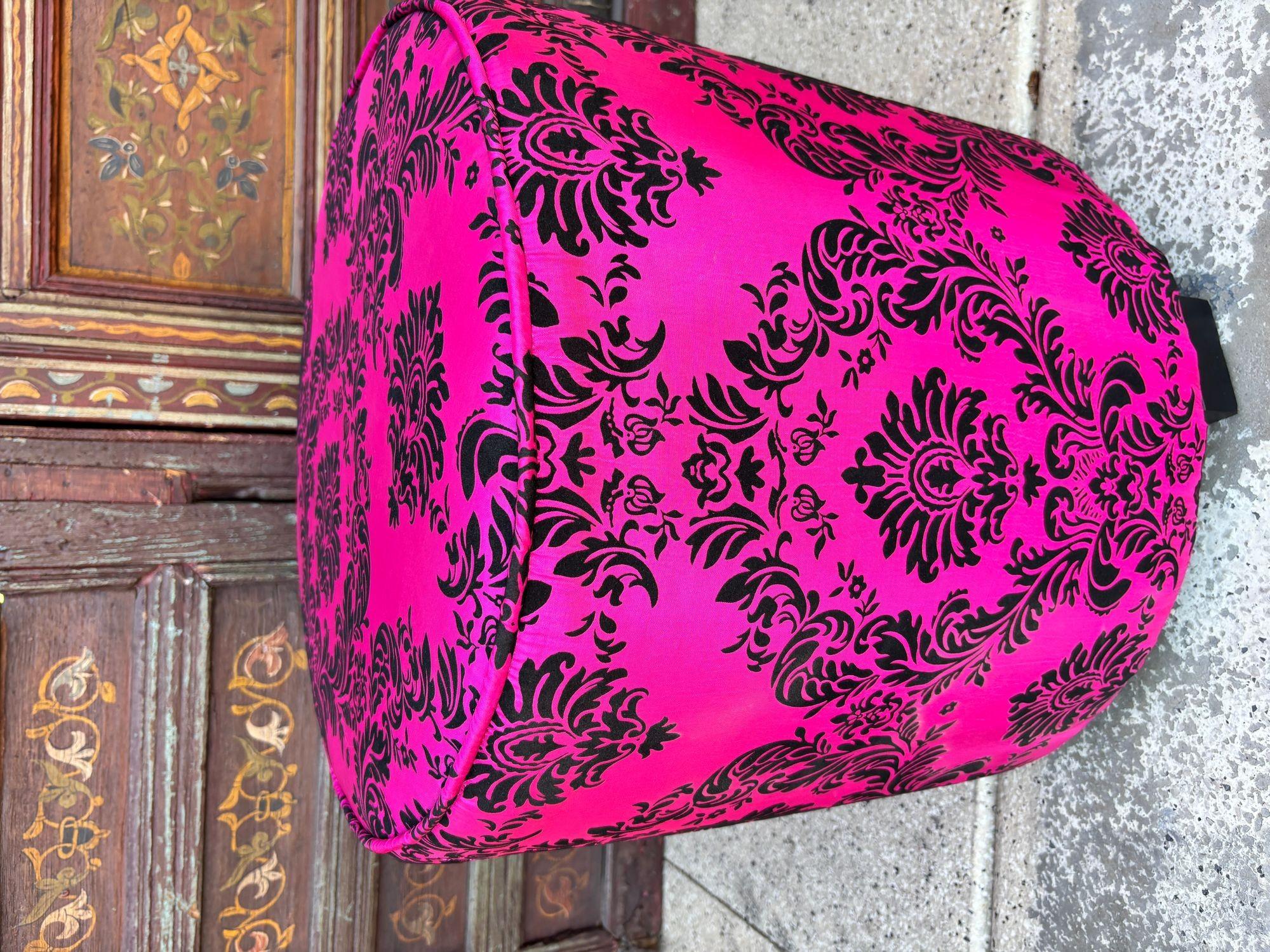 Moroccan Art Deco Boho Style Pouf in Hot Fuchsia Color For Sale 9