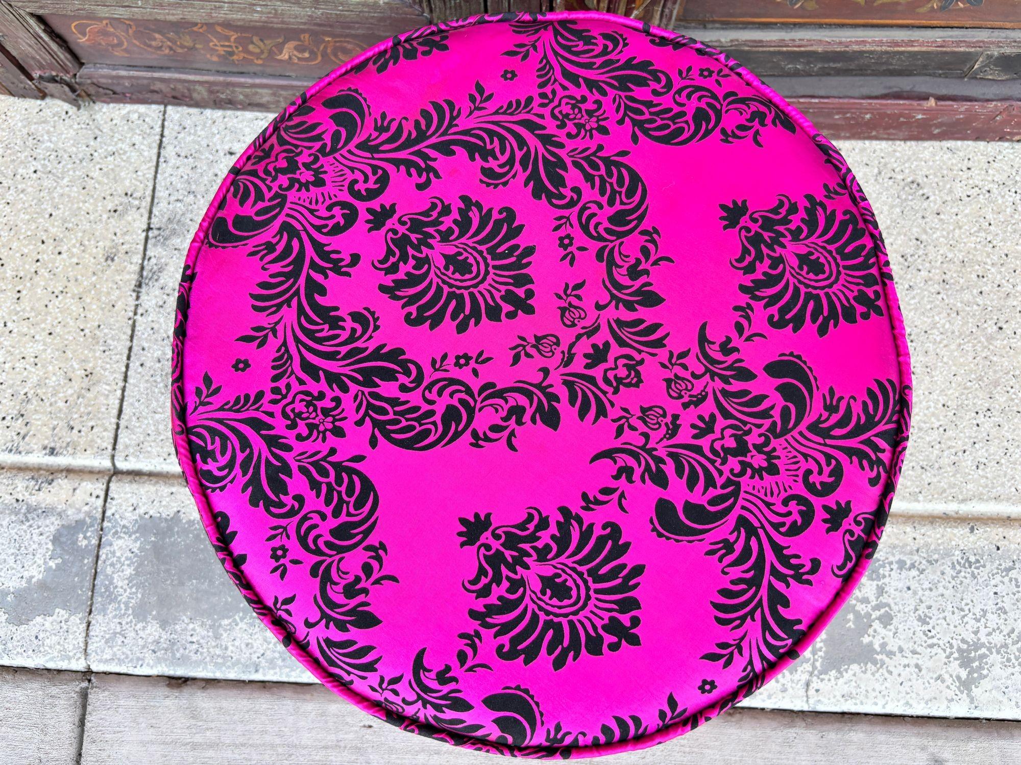 Moroccan Art Deco Boho Style Pouf in Hot Fuchsia Color For Sale 12