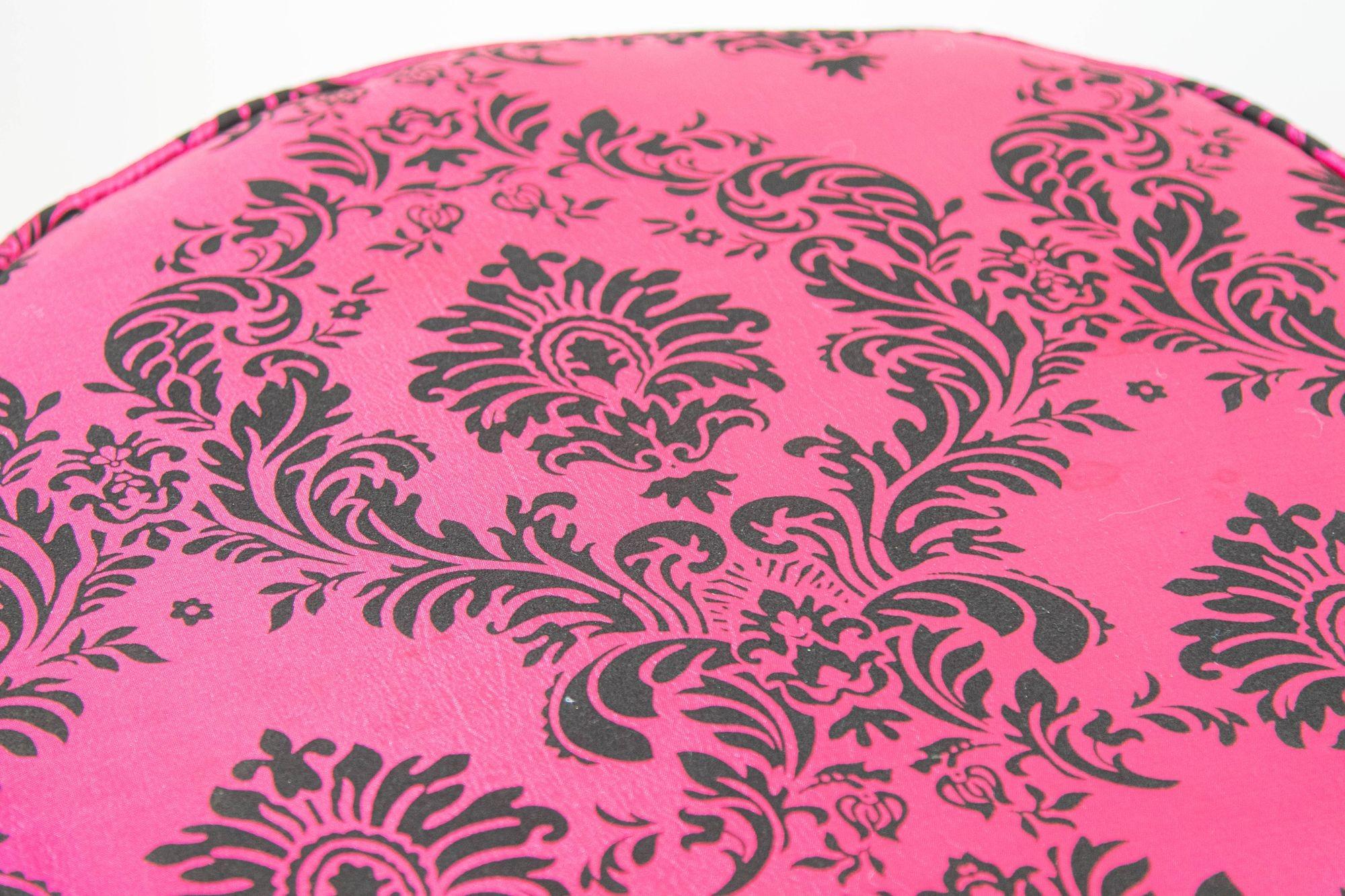Hand-Crafted Moroccan Art Deco Boho Style Pouf in Hot Fuchsia Color For Sale