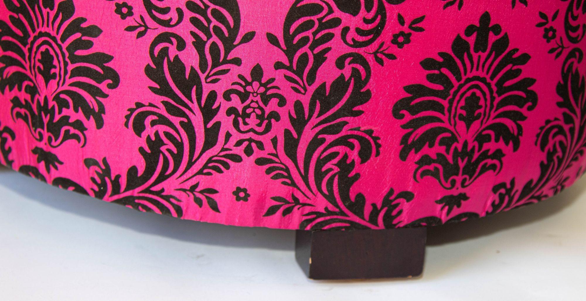 Moroccan Art Deco Boho Style Pouf in Hot Fuchsia Color For Sale 1
