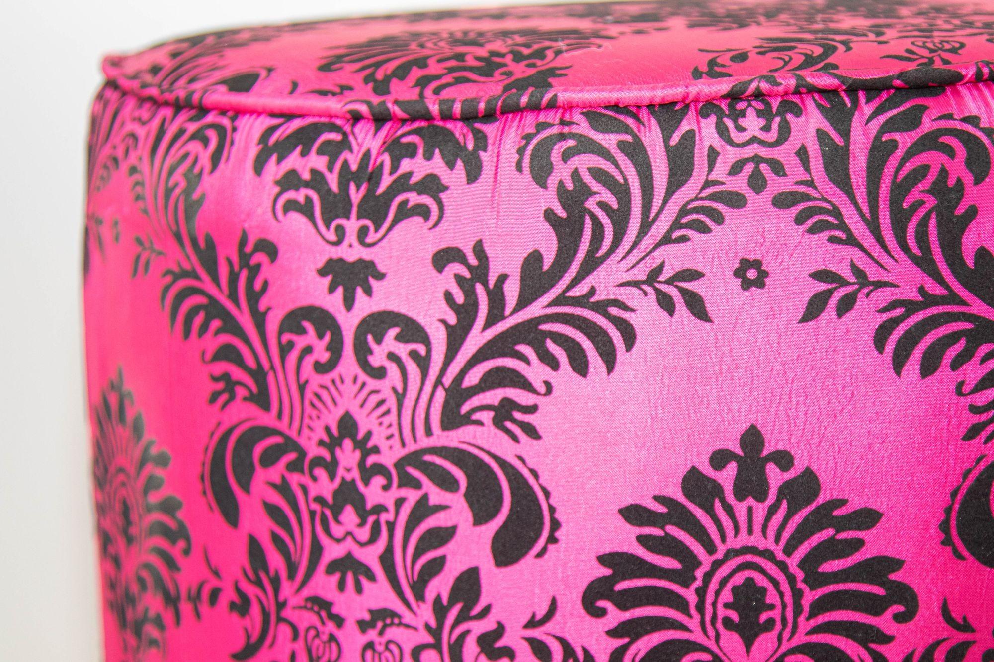 Moroccan Art Deco Boho Style Pouf in Hot Fuchsia Color For Sale 3