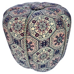 Moroccan Art Deco Style Pouf Upholstered in Moorish Textile Fabric Stool