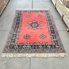 Moroccan Artisanat Rabat Wool Rug Hand Knotted 5.6’ X 8.8’ Orange Green Floral