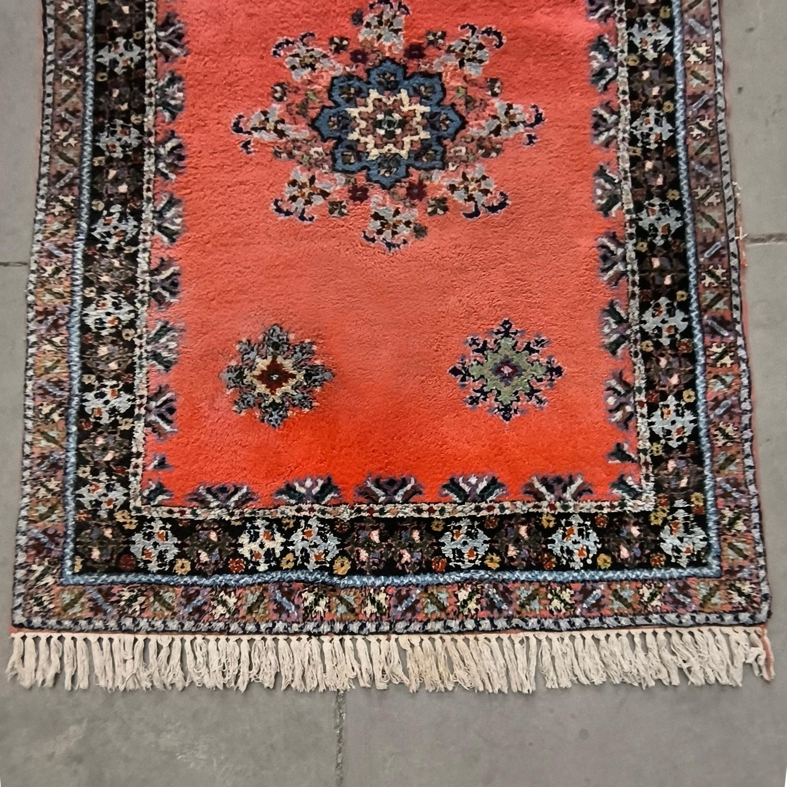 Marokkanischer Artisanat Rabat Wollteppich Handgeknüpft 5.6' X 8.8' Orange Grün Floral (Stammeskunst) im Angebot