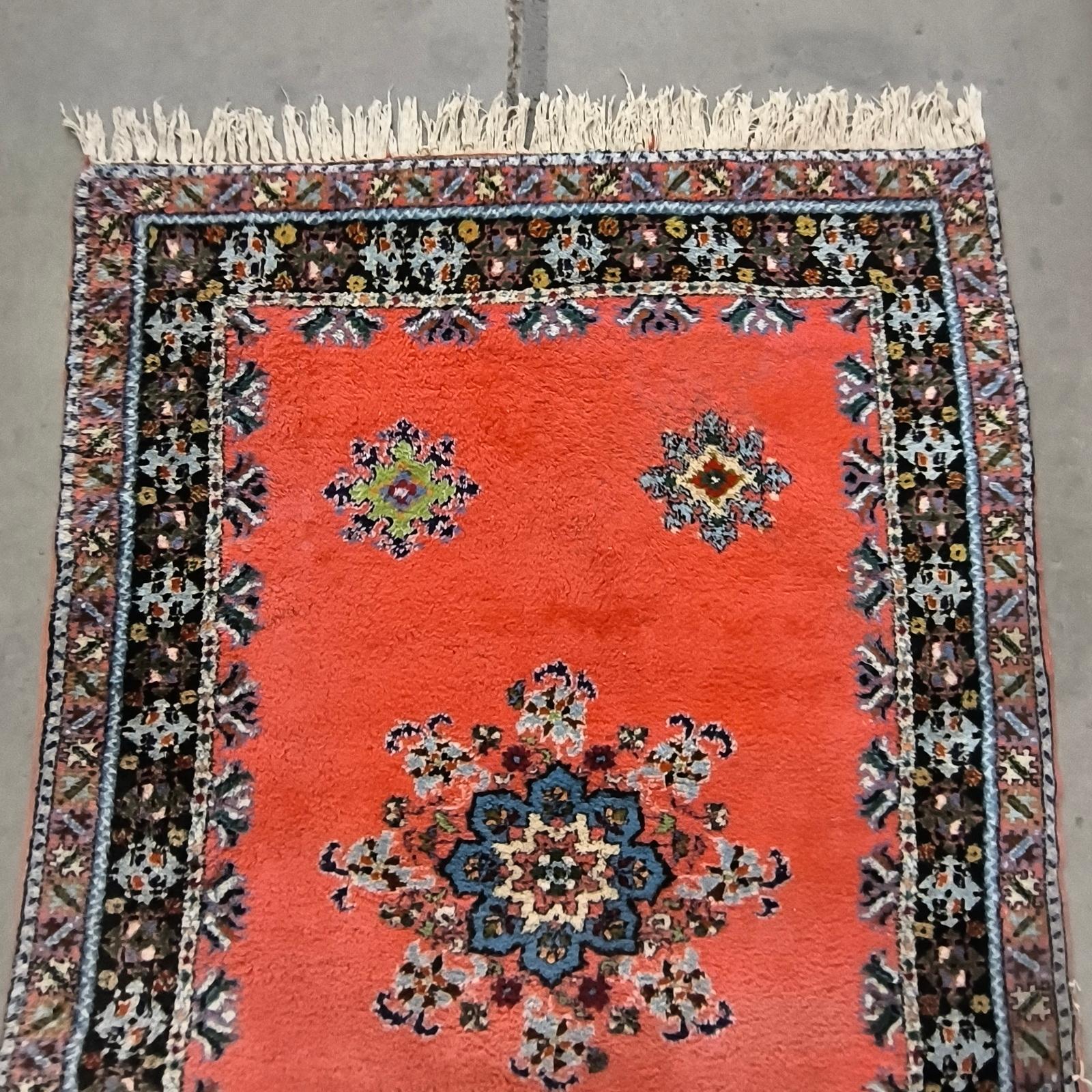 Marokkanischer Artisanat Rabat Wollteppich Handgeknüpft 5.6' X 8.8' Orange Grün Floral im Zustand „Gut“ im Angebot in Bochum, NRW