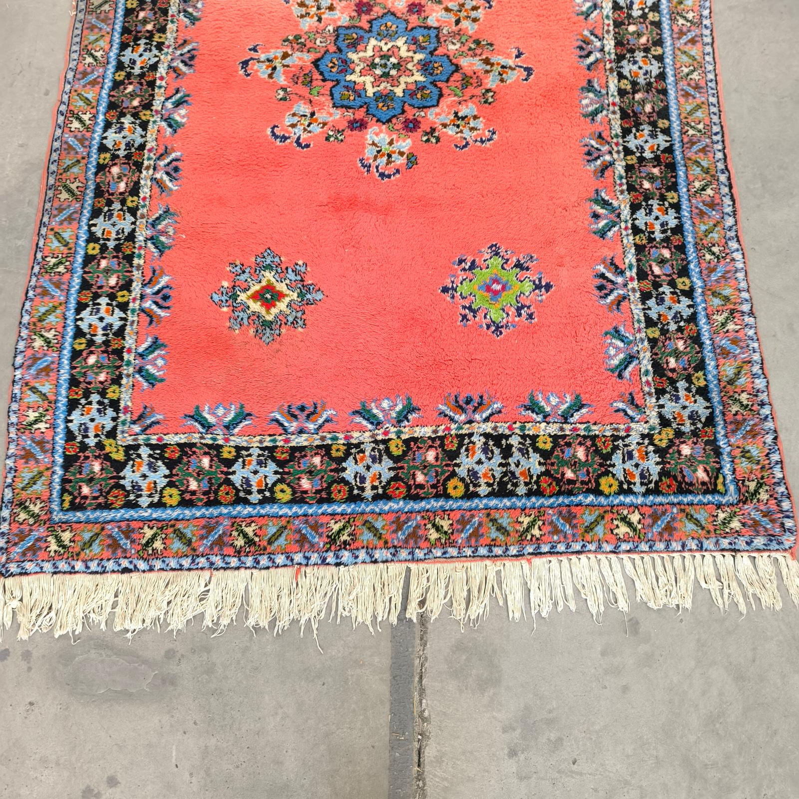 Marokkanischer Artisanat Rabat Wollteppich Handgeknüpft 5.6' X 8.8' Orange Grün Floral im Angebot 2