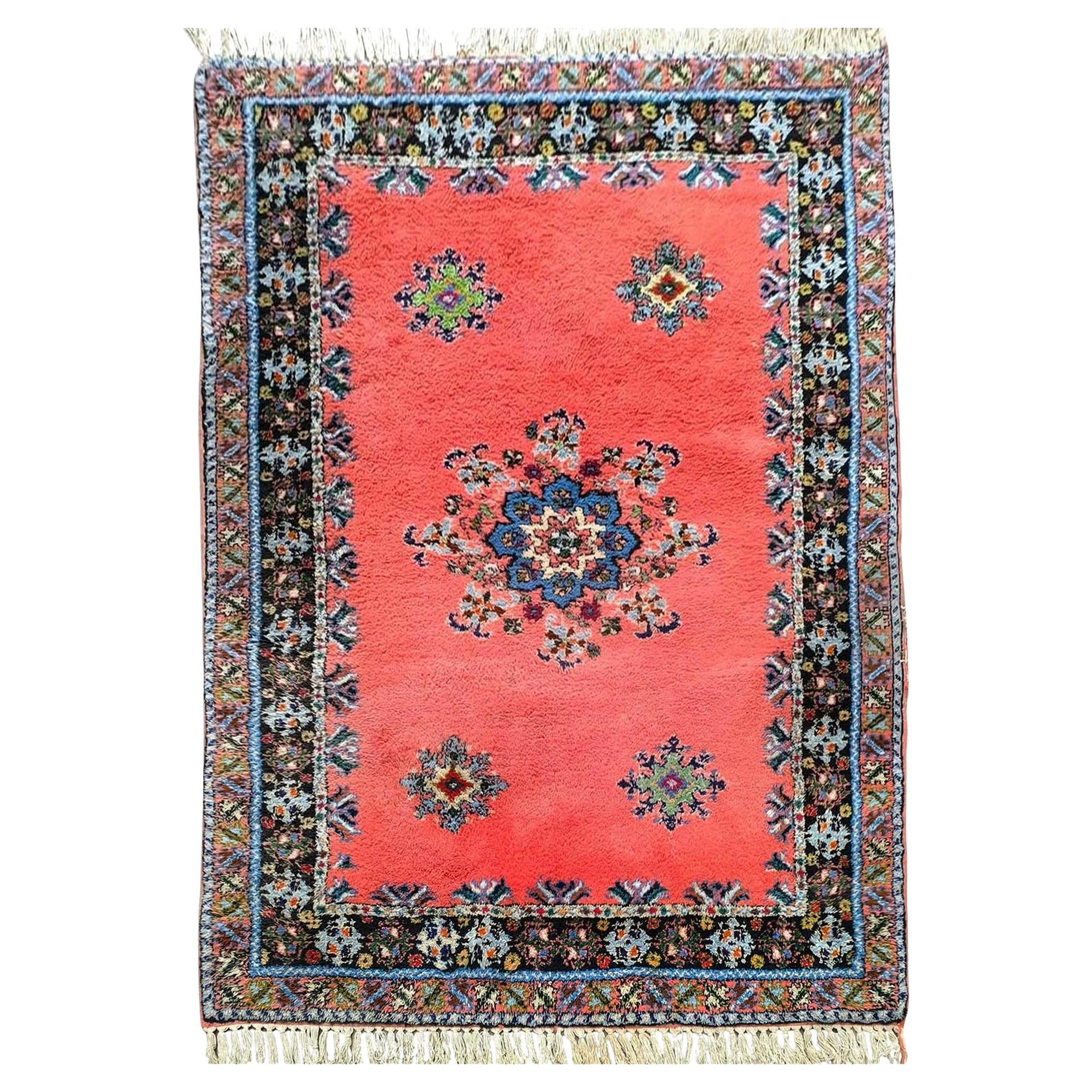 Tappeto marocchino Artisanat Rabat in lana annodato a mano 5,6
 X 8,8
 Arancione Verde Floreale in vendita