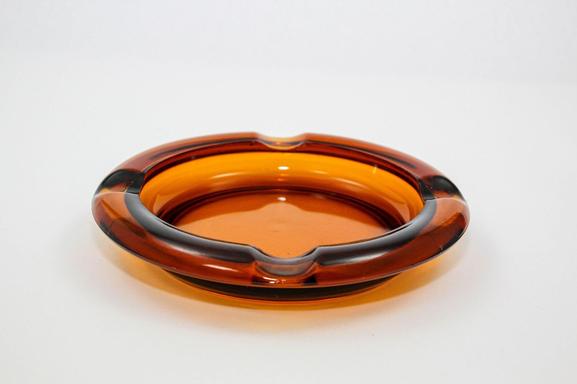 Mid-Century Modern Moroccan Ashtray Hazel Atlas Round Amber Glass Large Cigar Ashtray 1960s