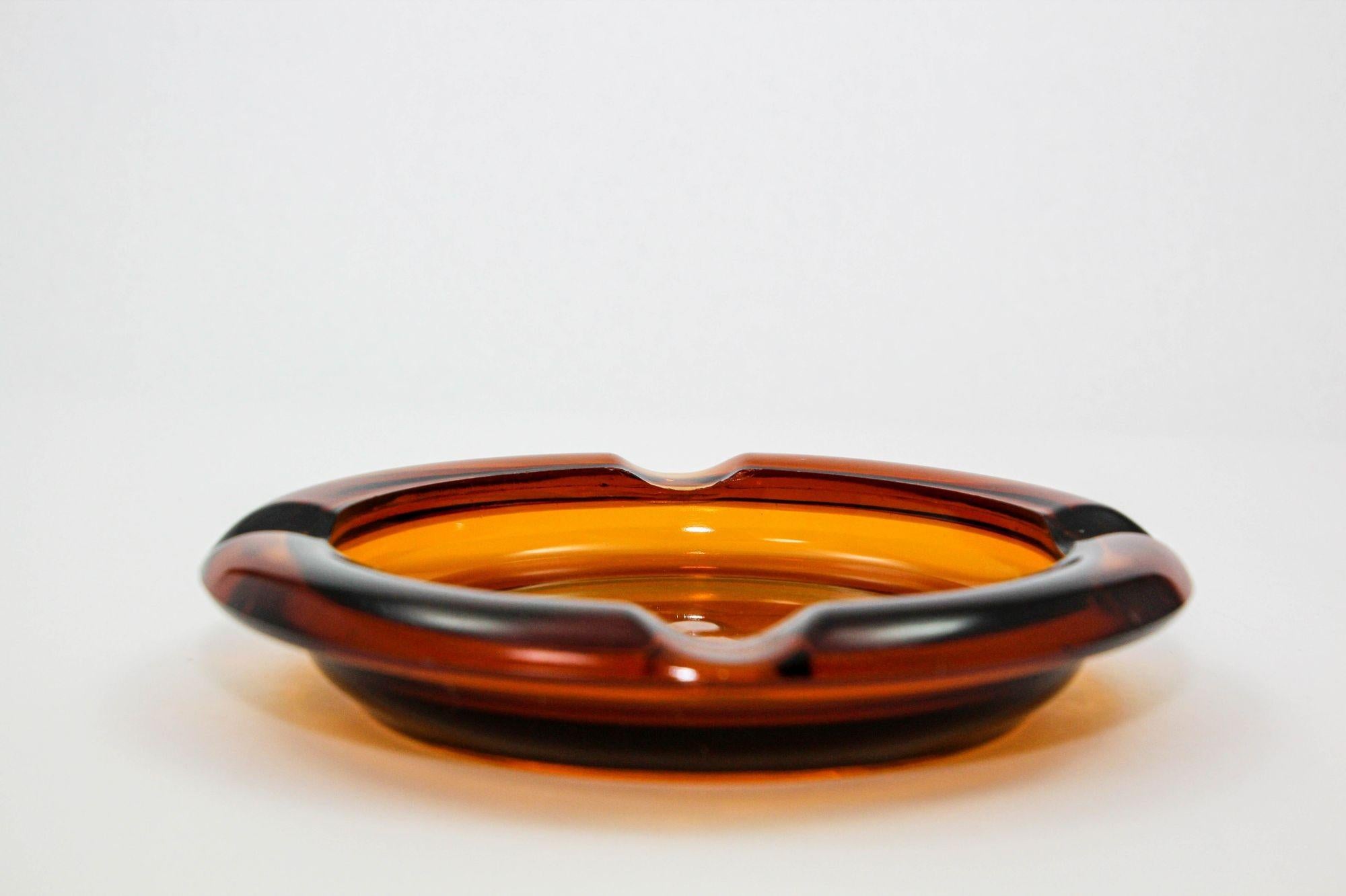 Cast Moroccan Ashtray Hazel Atlas Round Amber Glass Large Cigar Ashtray 1960s