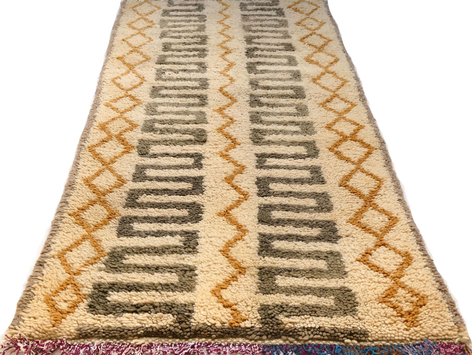 Wool Moroccan Azilal Greek Key Runner 2'9 x 6'10 For Sale