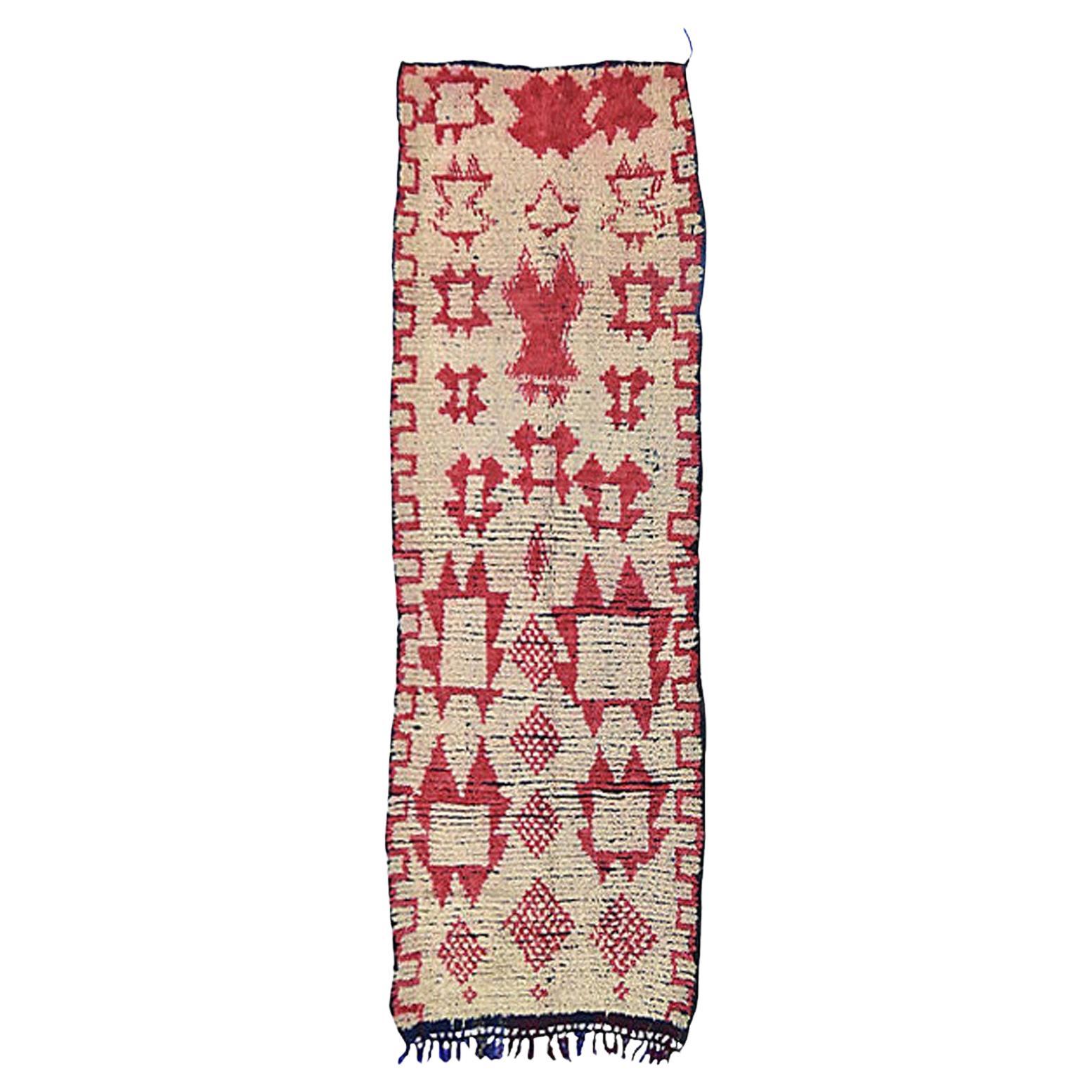 Tapis de couloir marocain Azilal ivoire et rose 2'10 x 8'