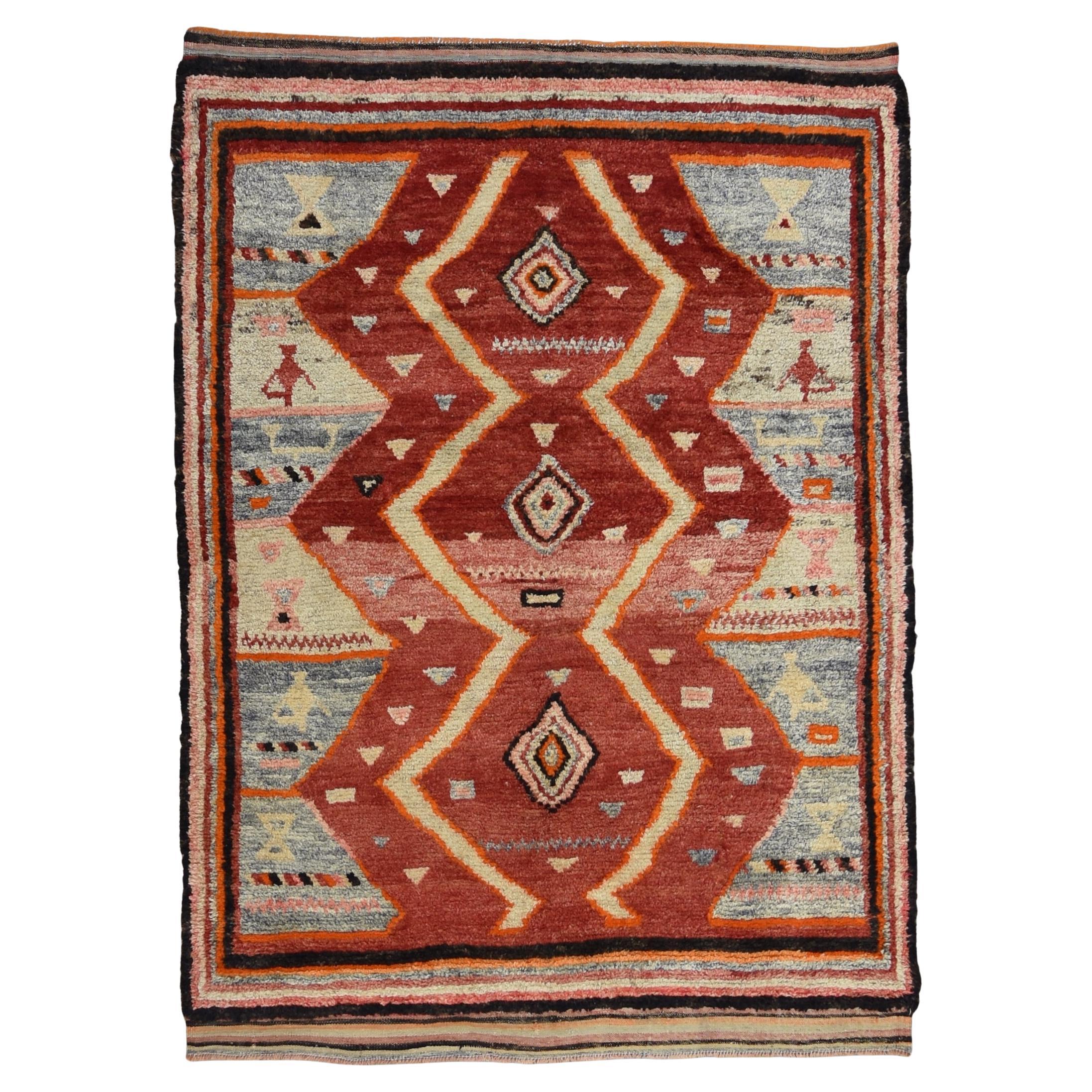 Tappeto marocchino in lana stile Azilal Blu ruggine 6'5''x7'6'' in vendita