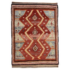 Moroccan Azilal-Style Wool Rug Rust Blue 6'5''x7'6''