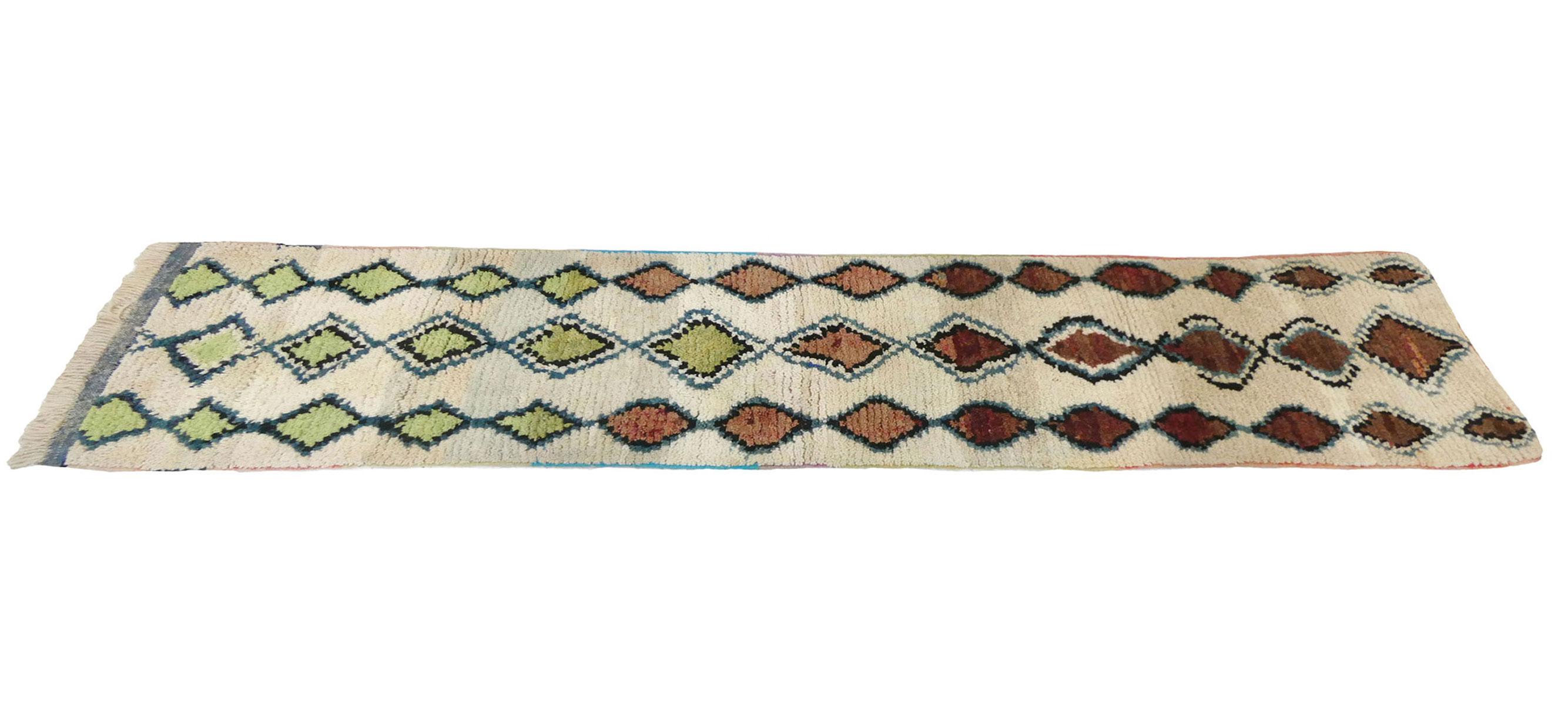 Hand-Knotted Moroccan Azilal Wool Runner  2’7 x 10’1 For Sale
