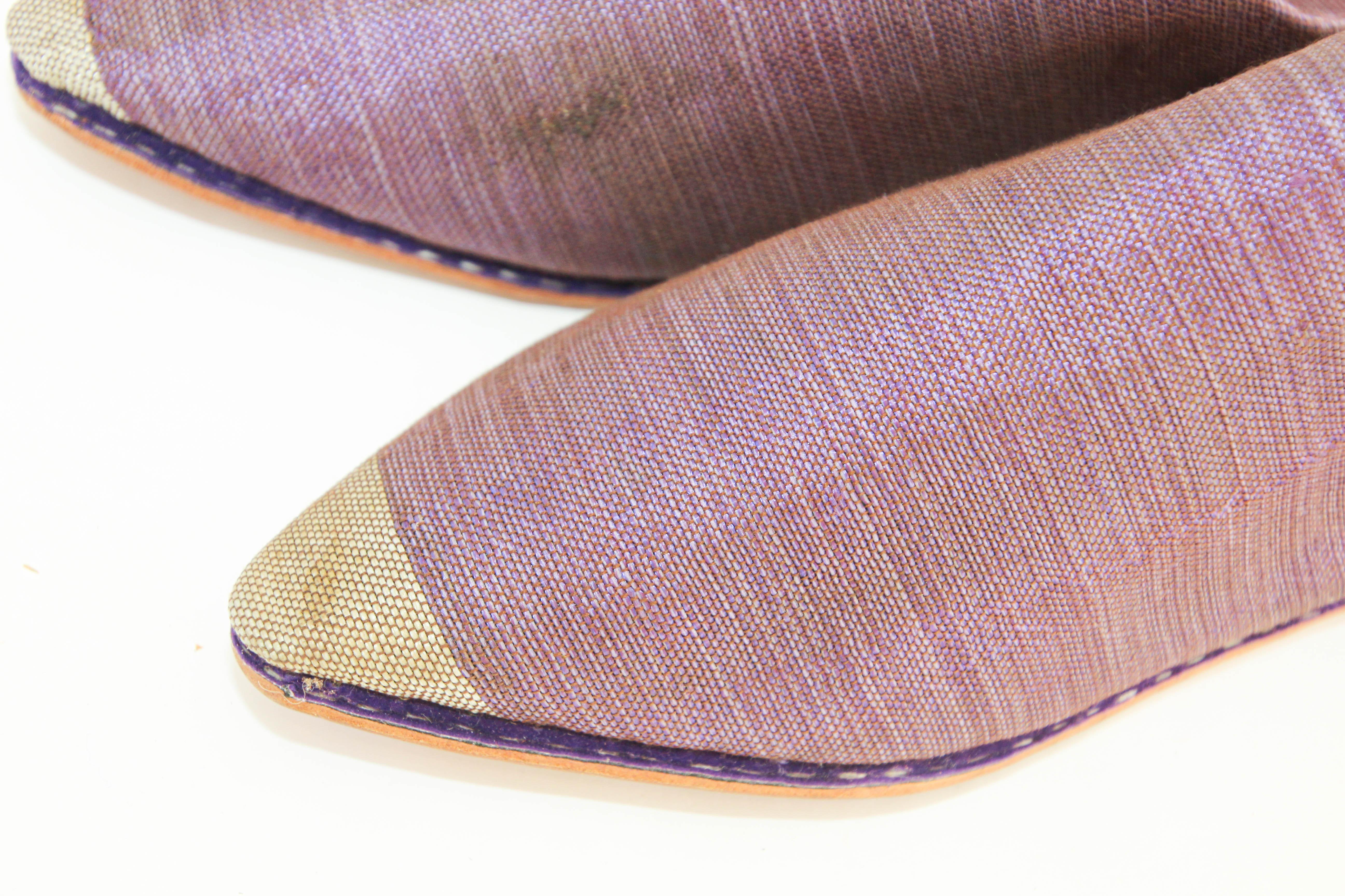 Moroccan Babouches Silk Slippers from Marrakech Pointed Flat Mules Purple In Good Condition For Sale In North Hollywood, CA