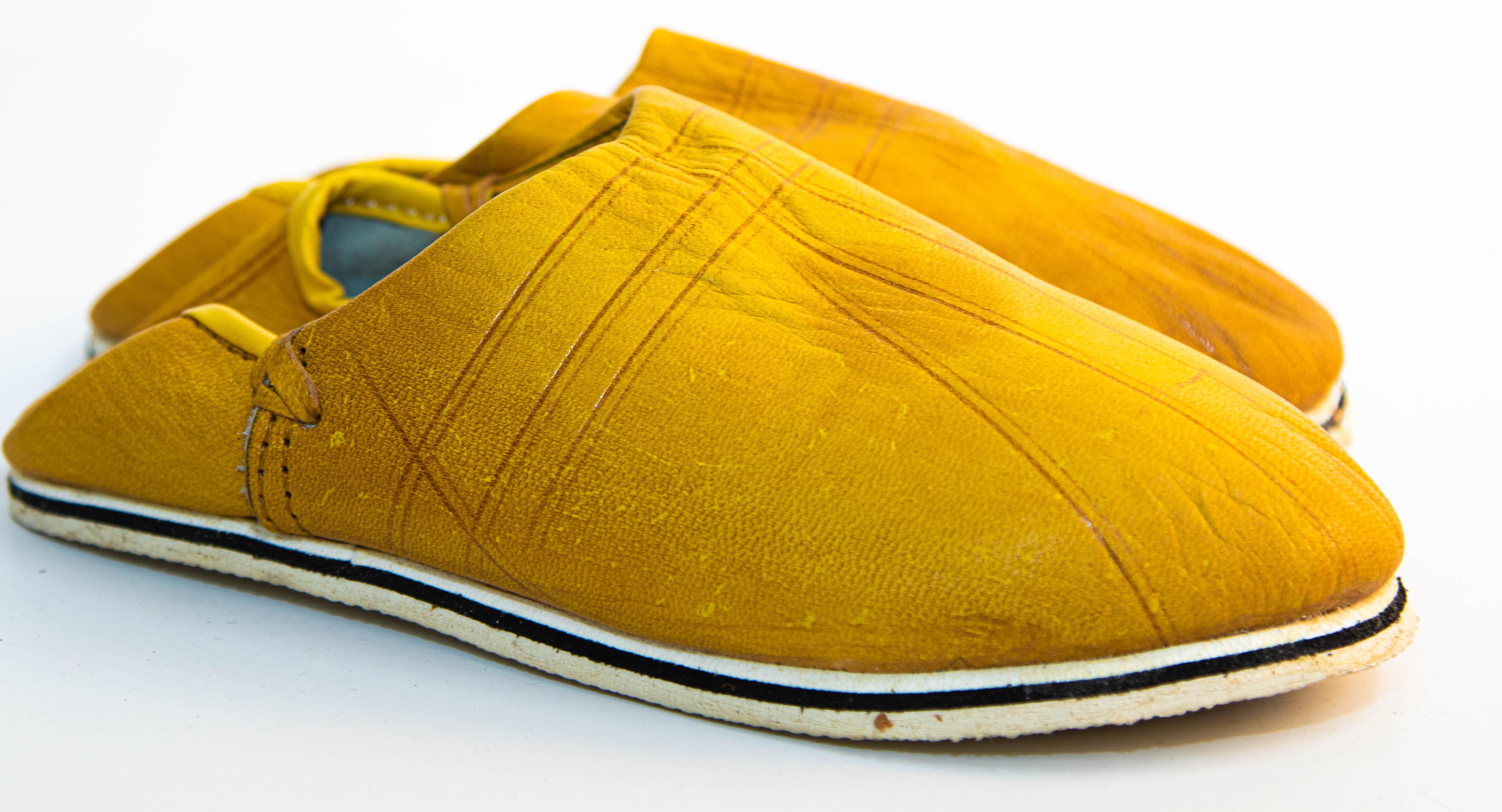 Moroccan Babouches Yellow Leather Hand Tooled Slippers Ethnic Shoes For Sale 9