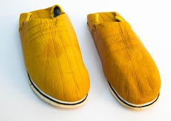 Moroccan Babouches Yellow Leather Hand Tooled Slippers Ethnic Shoes