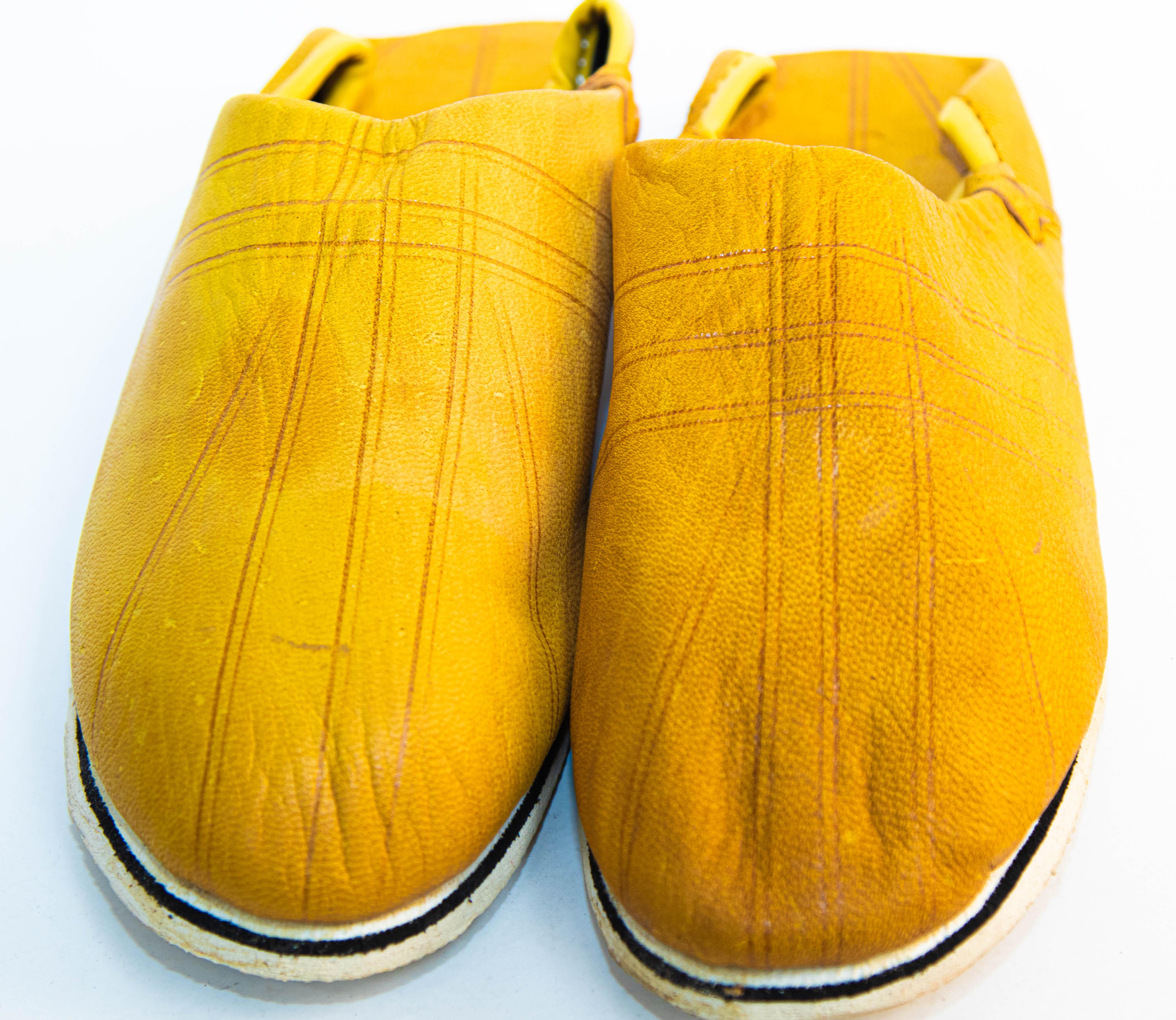 Moroccan Babouches Yellow Leather Hand Tooled Slippers Ethnic Shoes For Sale 2