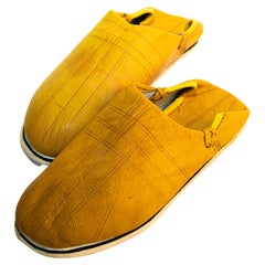Used Moroccan Babouches Yellow Leather Hand Tooled Slippers Ethnic Shoes