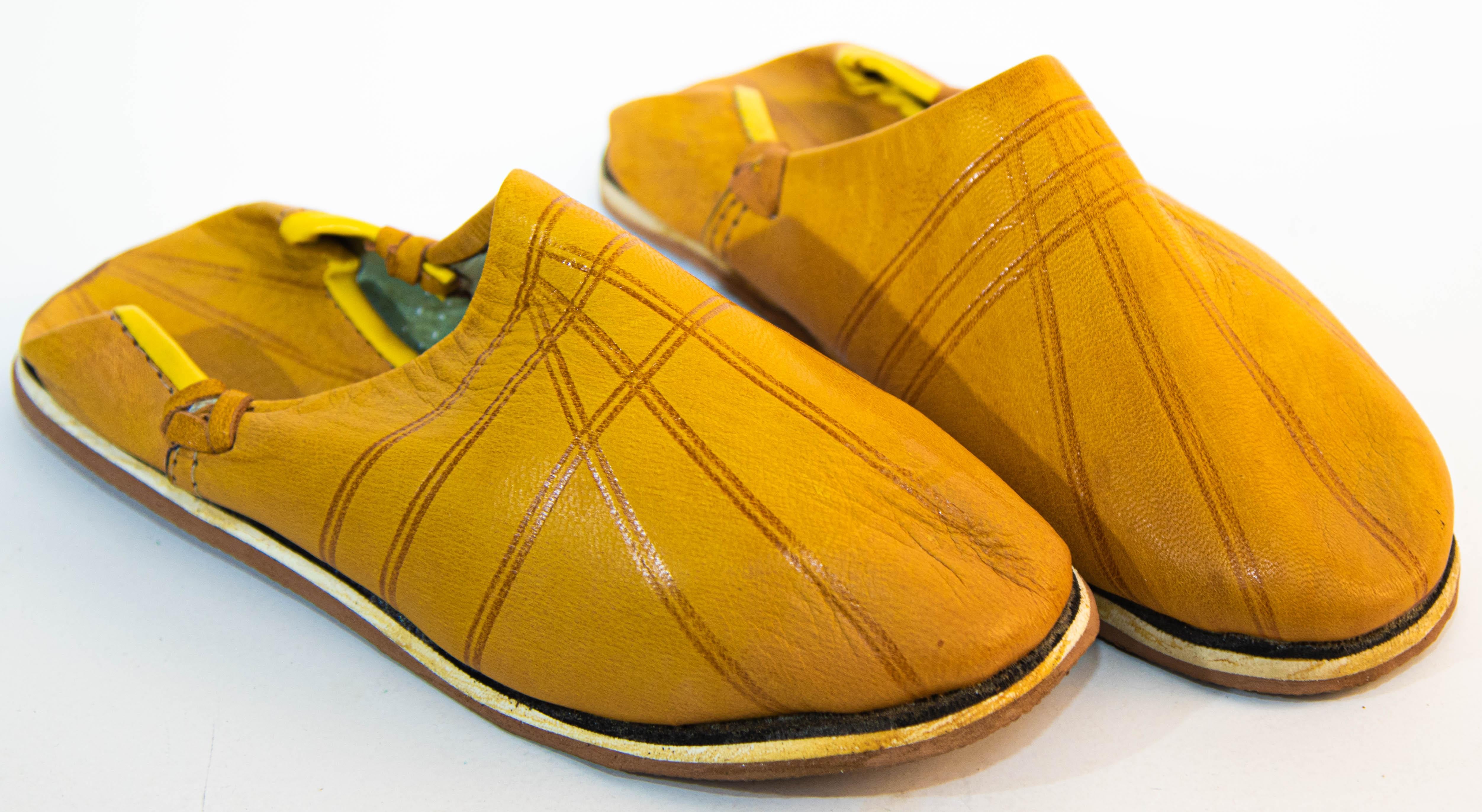 Moroccan Babouches Yellow Leather Tooled Slippers Ethnic Shoes For Sale 3