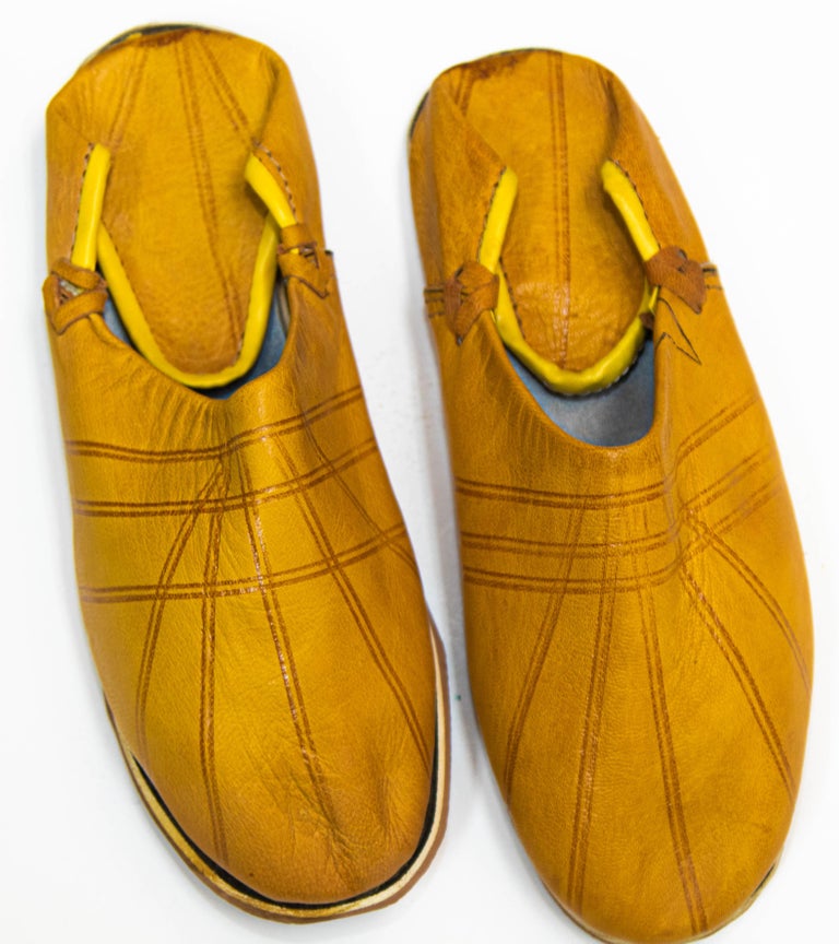 Moroccan Babouches Yellow Leather Tooled Slippers Ethnic Shoes For Sale at  1stDibs