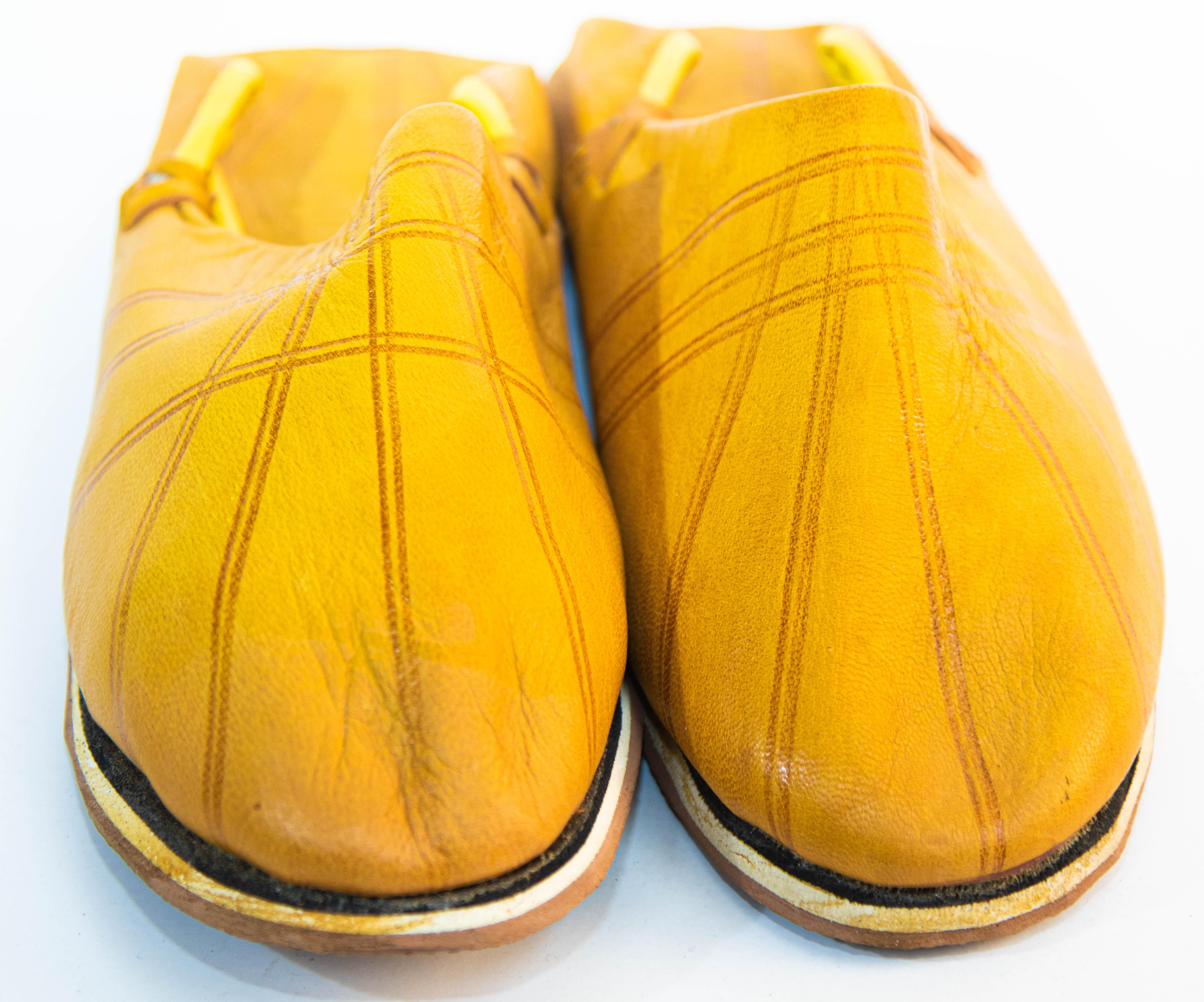 Moroccan Babouches Yellow Leather Tooled Slippers Ethnic Shoes For Sale 2