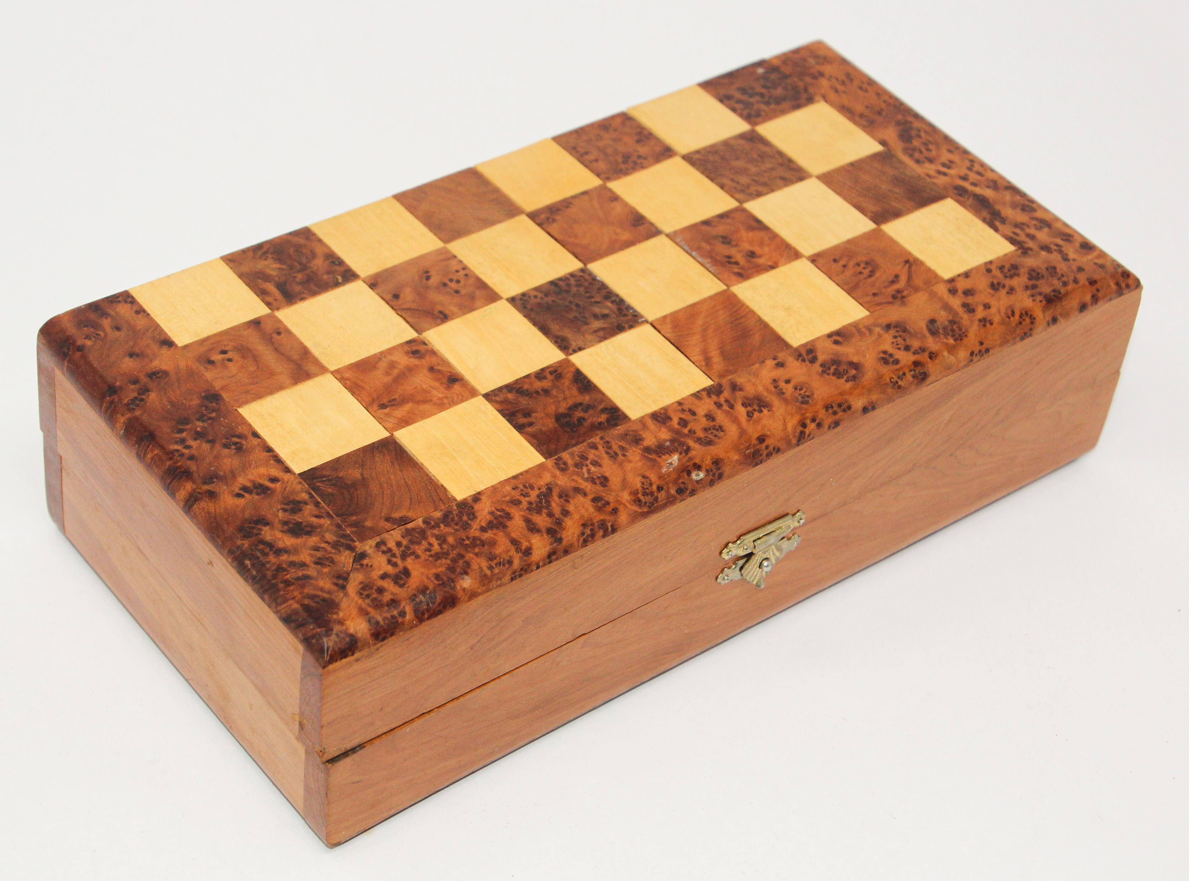 20th Century Moroccan Backgammon and Chess Set Game in Thuya Wood Box